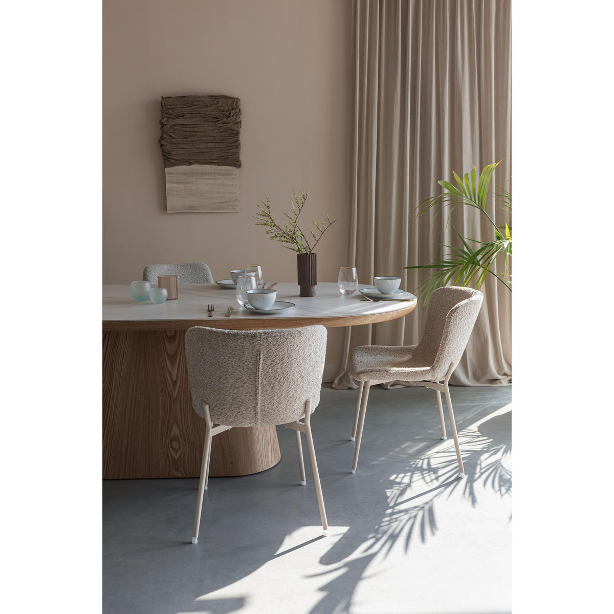 ESSTISCH Almira Oval 180 cm Weiß/Braun - Naturfarben, Stein (180/90/77cm) - Housecraft Living