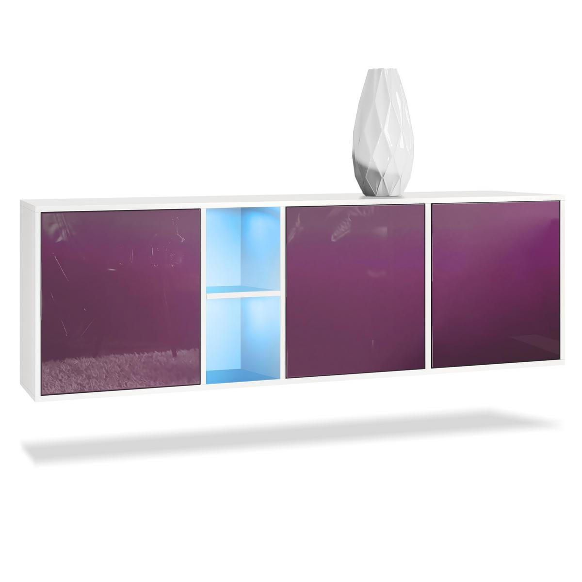 SIDEBOARD Cuba Türen in Brombeer Hochglanz - Brombeere, Holzwerkstoff (182/53/35cm) - Vladon