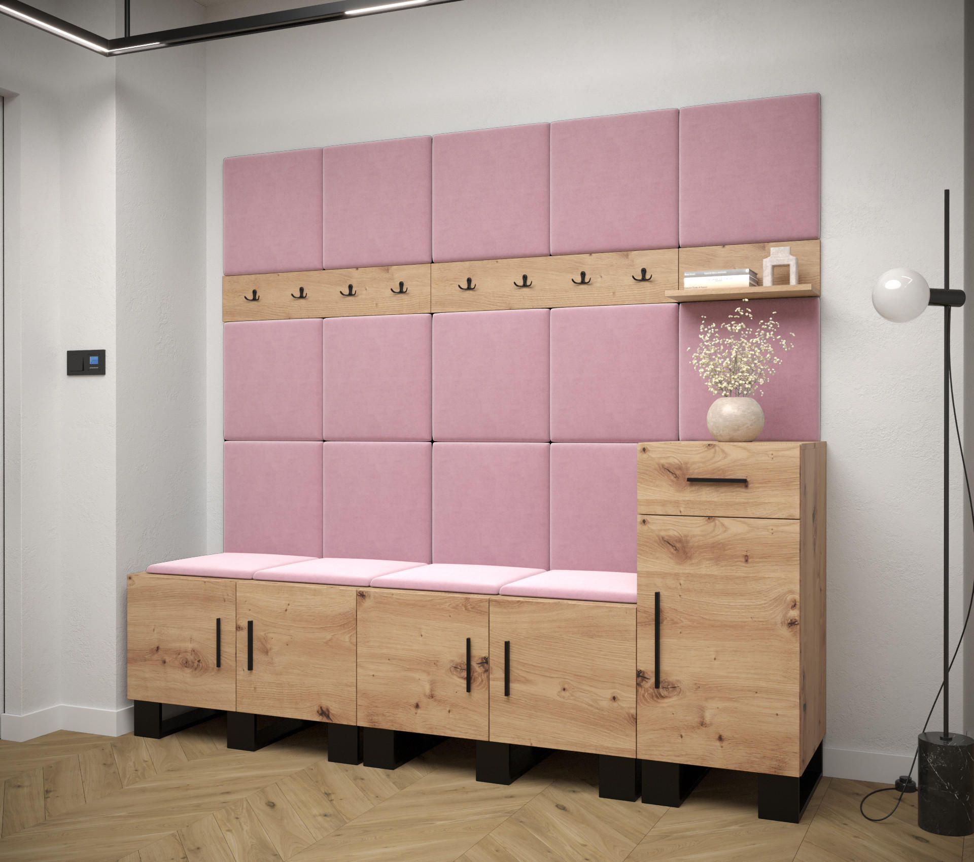 GARDEROBEN-SET 196/210/45,6 - Pink/Schwarz, Holz/Kunststoff (210/196/45.6cm) - Abiks Möbel
