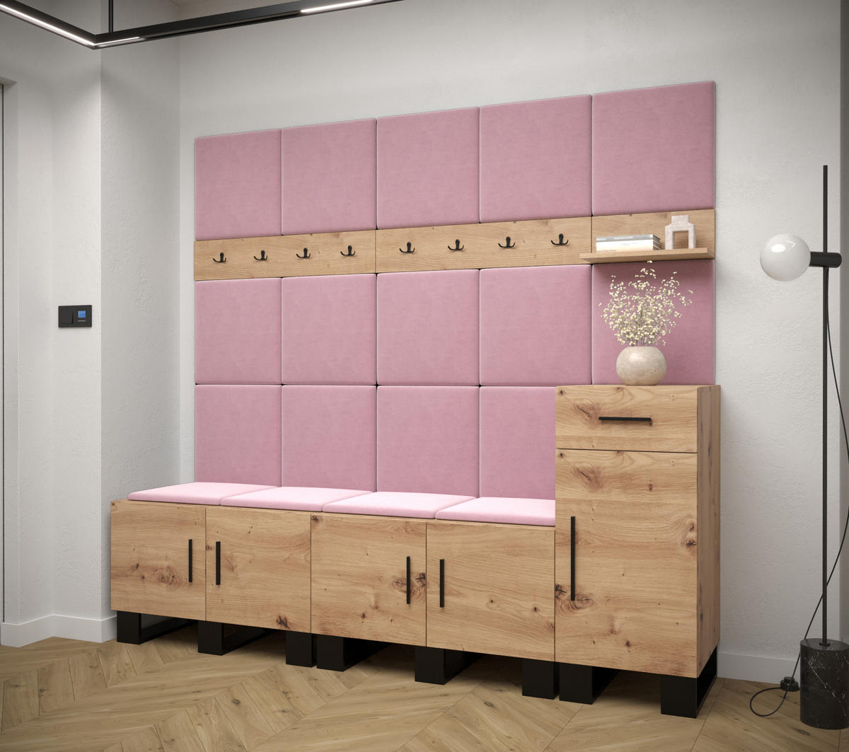 GARDEROBEN-SET 196/210/45,6 - Pink/Schwarz, Holz/Kunststoff (210/196/45.6cm) - Abiks Möbel