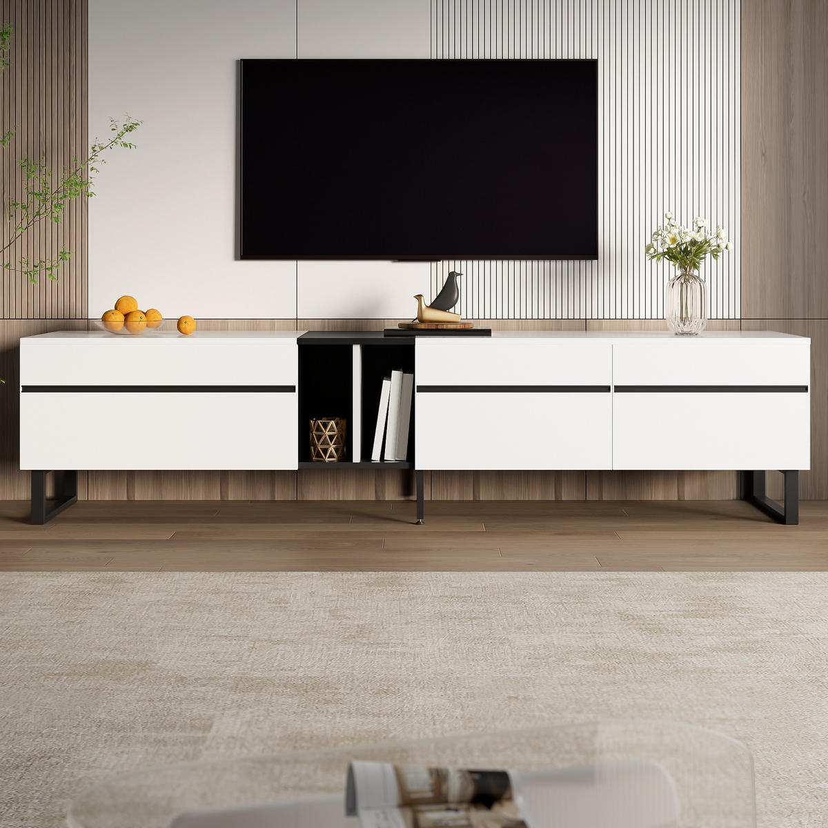 TV-LOWBOARD 180 cm weiß Stauraum modern - Weiß, Holzwerkstoff (180/45/38cm) - Fortuna Lai