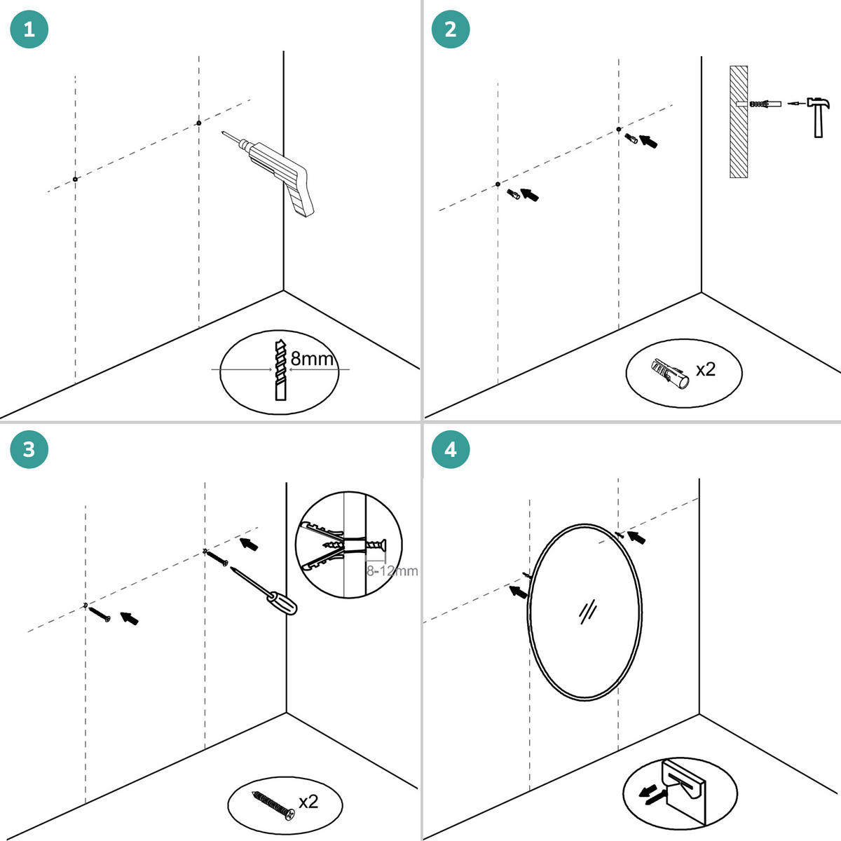 BADSPIEGEL Runder mit Beleuchtung Schwarz ф60 cm - Schwarz, Glas (60/4.3/60cm) - EMKE