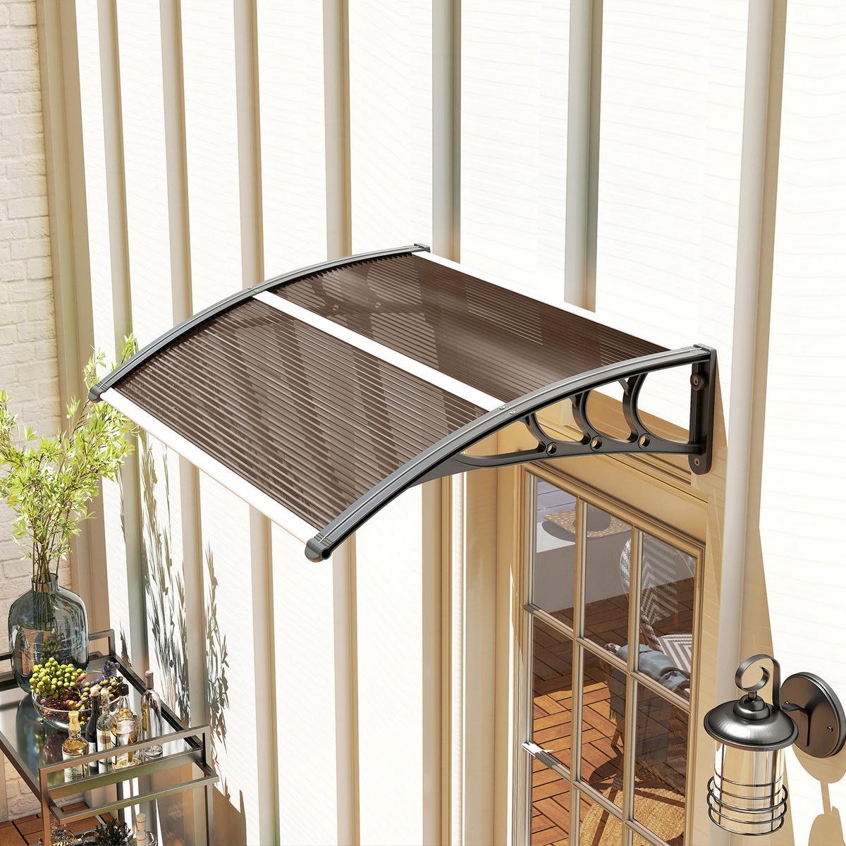 VORDACH DE-07399 Pultvordach aus Polycarbonat Braun - Schwarz/Braun, Kunststoff (100/23/75cm) - ComfortXL