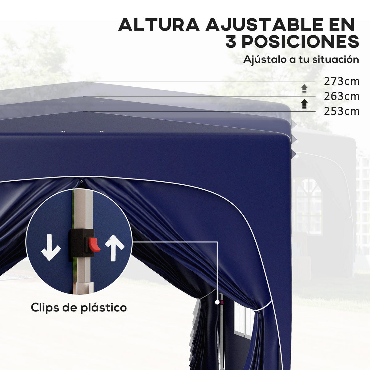 FALTPAVILLON, 3x3m, UPF50+ Seitenwände, höhenverstellbar, Tragetasche, Dunkelblau - Multicolor, Metall (300/273/300cm) - FORIOUS