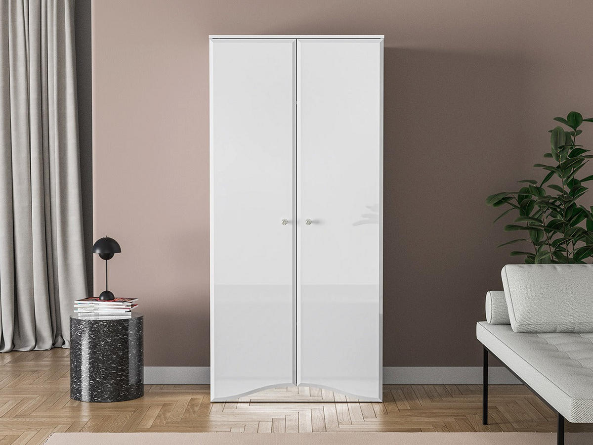 KLEIDERSCHRANK – 90 cm – Glamour – Weiß Hochglanz - Weiß Hochglanz, Holzwerkstoff (90/190/51cm) - hi-markt