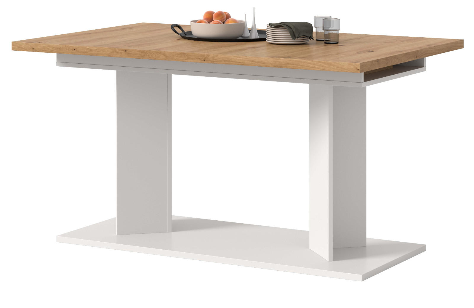 ESSTISCH Eiche Artisan, weiß 140 - 180 - 220 x 90 cm, Küchentisch 2-fach ausziehbar - Eiche Artisan/Weiß, Holzwerkstoff (90/140/76cm) - Inn.Furn