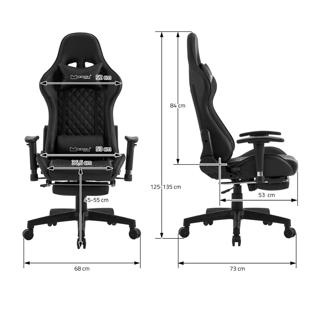 GAMING-STUHL Schwarz-Schwarz - Schwarz, Metall (68/135/73cm) - ML-DESIGN