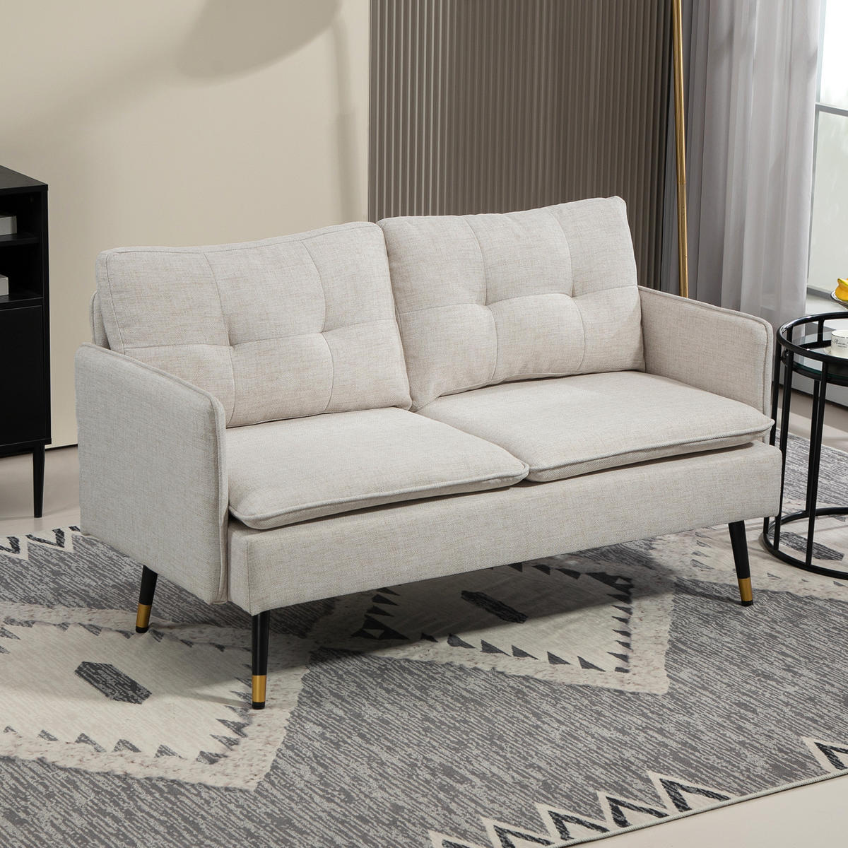 SOFA, 2-Sitzer, gesteppte Rückenlehne, cremefarben, 139x68x80cm - Multicolor, Holzwerkstoff (139/80/68cm) - FORIOUS