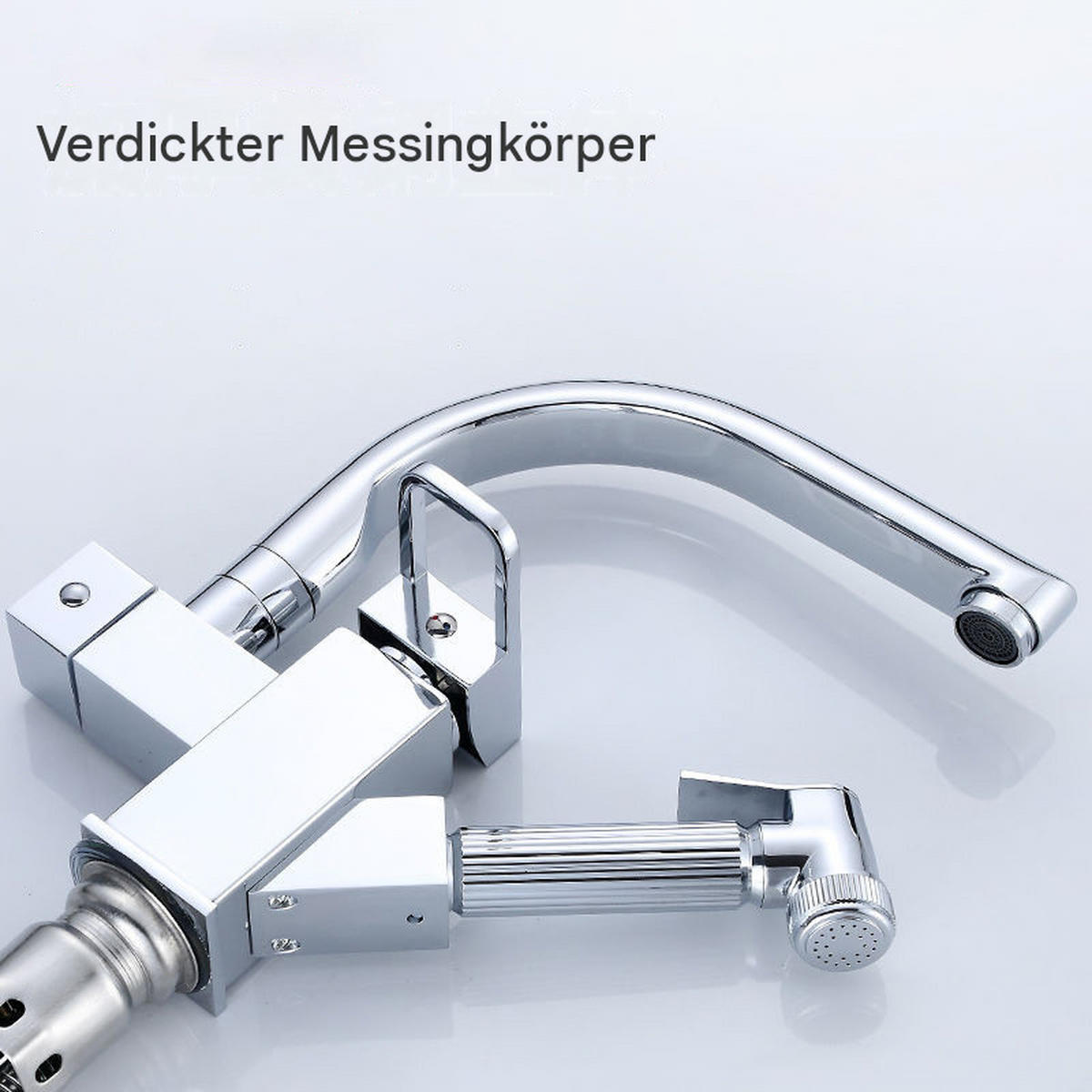 BADEZIMMERARMATUR, verzinkt, mit Schlauch, 42 x 23,5 x 6 cm - Silberfarben, Metall (42/6/24cm) - Vallsero