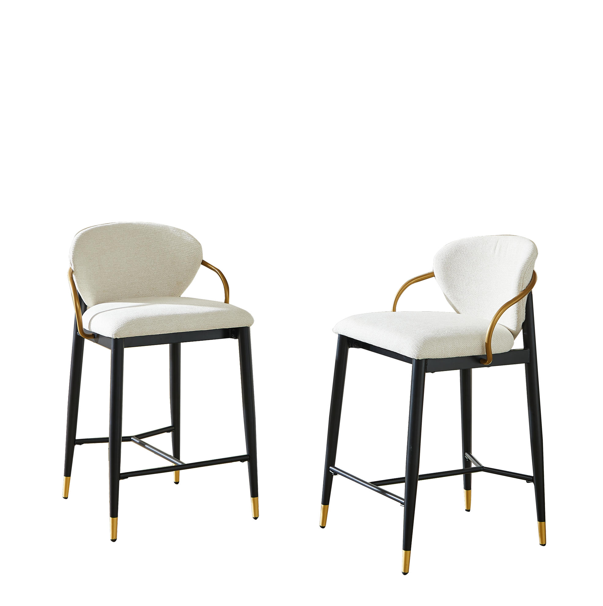 BARHOCKER 2er-Set mit Rückenlehne Chenille Beige Schwarz-Gold - Beige, Metall (52/87/57cm) - Meubliv