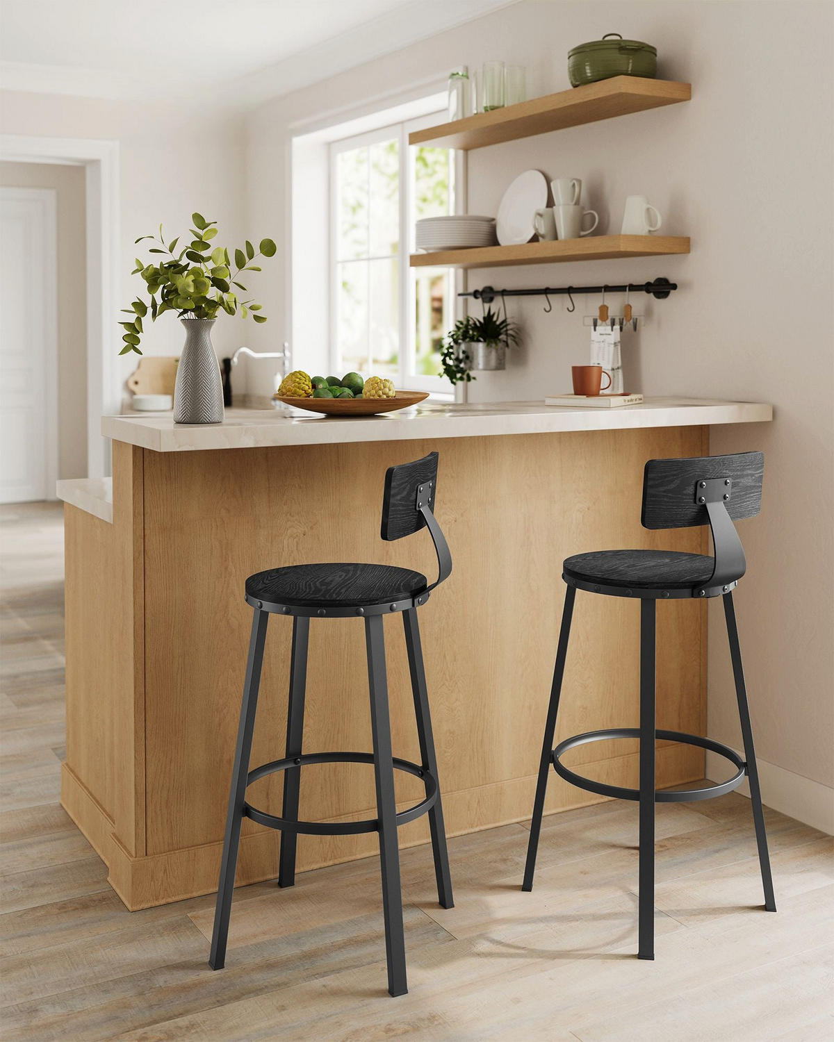 BARHOCKER ADDIS ABABA 2ER-SET - Eukalyptusholzfarben, Holzwerkstoff (54/99/54cm) - Hansiro