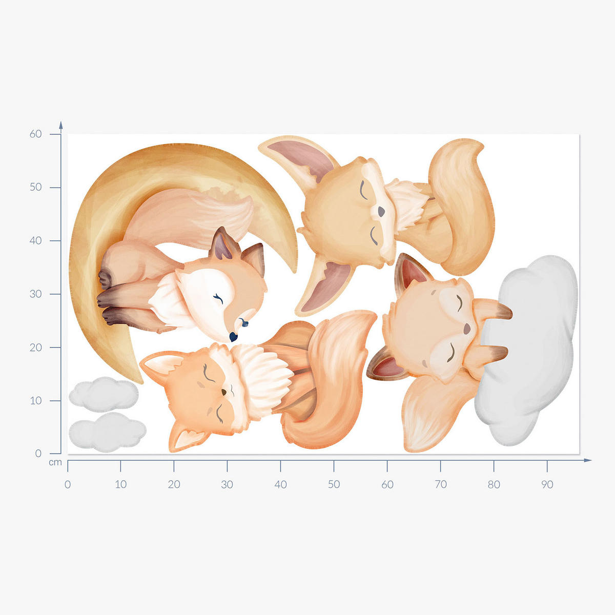 WANDAUFKLEBER 60x96cm - Aquarellfüchse - Multicolor, Kunststoff (60/96/0.1cm) - Wallfluent