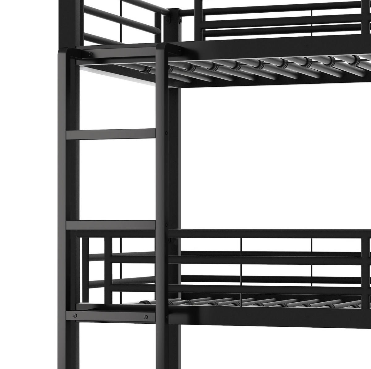 DREIFACH-ETAGENBETT aus Metall 90x200 cm Schwarz mit Sicherheitsgeländern und Leiter - Schwarz, Metall (90/200cm) - Modfu