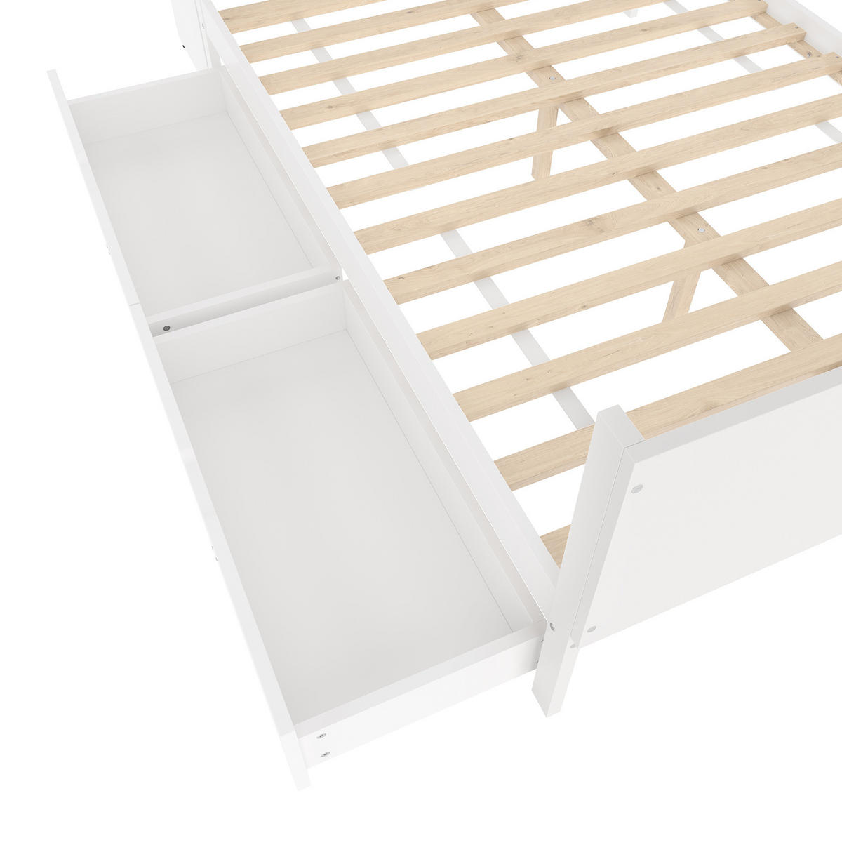 KINDERBETT aus Kiefer und Spanplatte 140x200 cm Weiß mit Schreibtisch, 2 Schubladen und 3 Regalen - Weiß, Holzwerkstoff (140/200cm) - Modfu