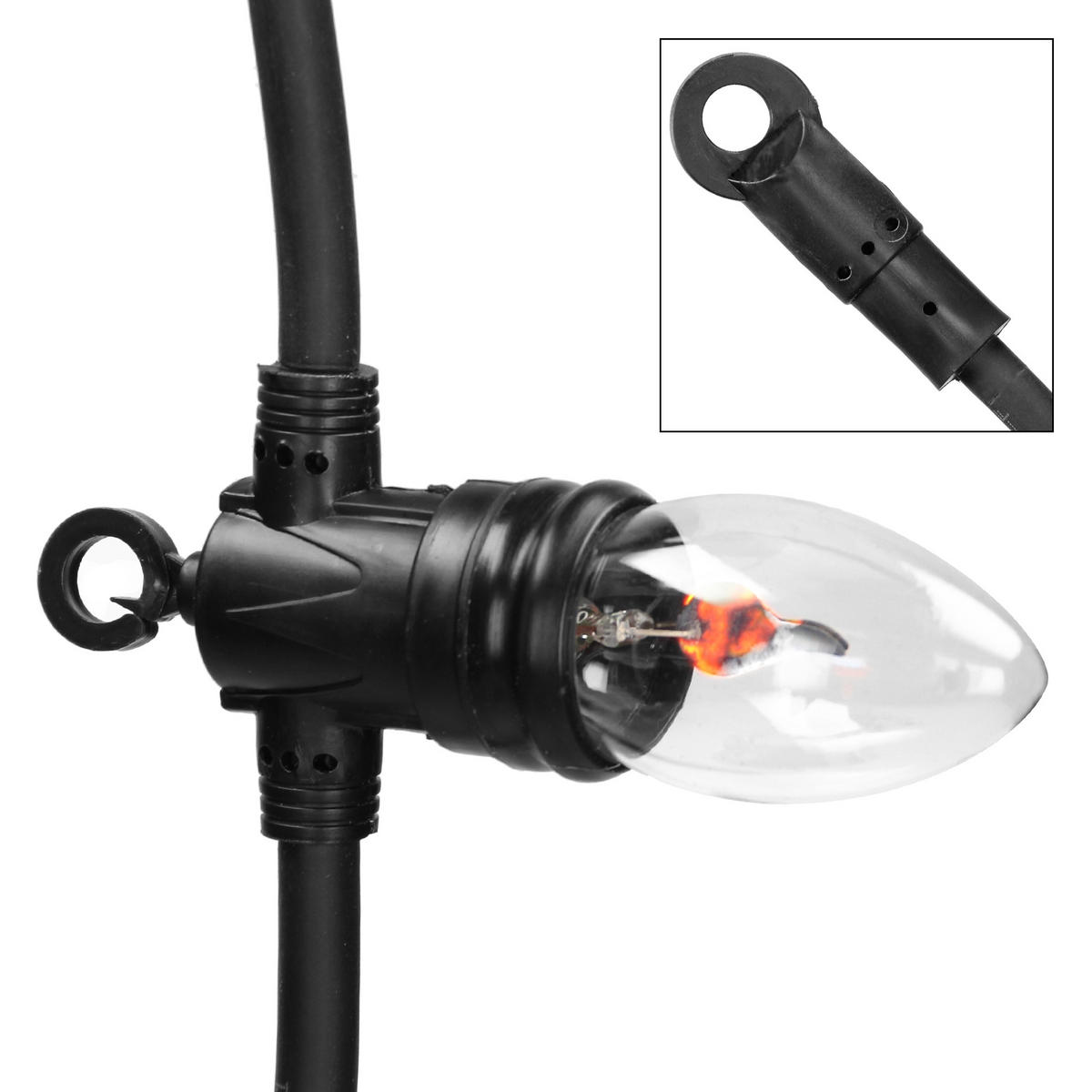 LICHTERKETTE mit Flammeneffekt 360 cm 10 Glühbirnen E14 Innen/Außen - Schwarz, Kunststoff (360cm) - ECD-Germany