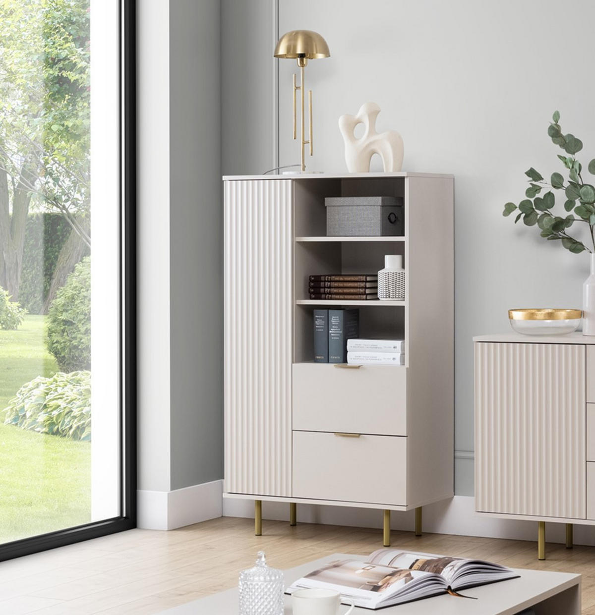 BÜCHERREGAL Nubia R1D2SZ Kaschmir - Kaschmir/Goldfarben, Holzwerkstoff/Metall (80/140/41cm) - Ravio