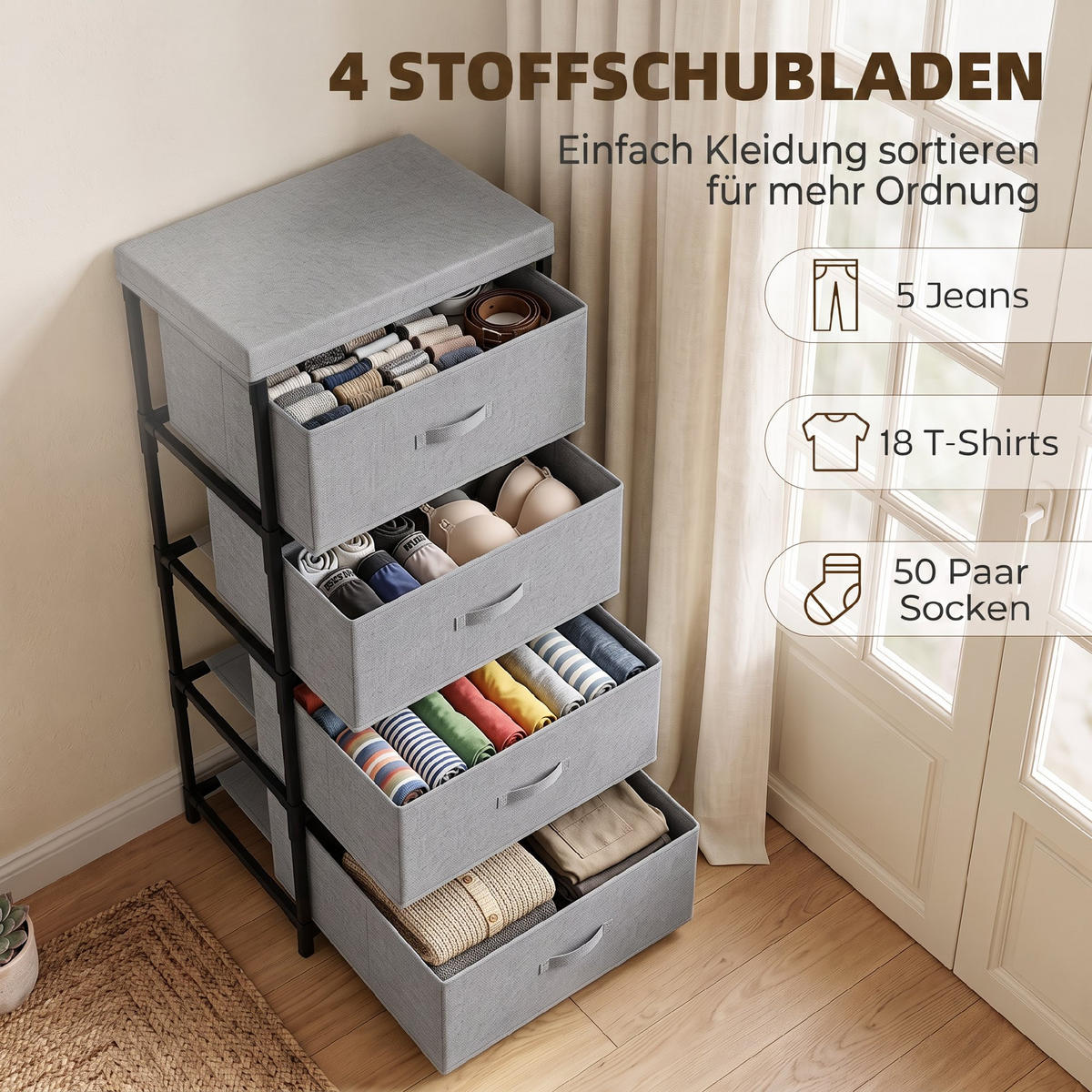 KOMODA Len Ocel Šedá - šedá/černá, kov/textil (32/80/42cm) - HOMCOM