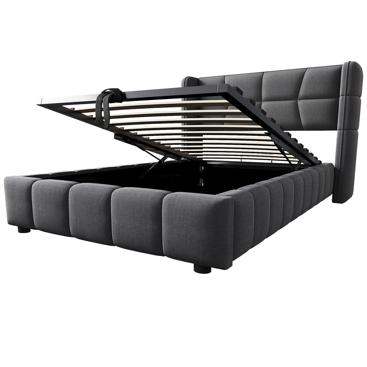 POLSTERBETT 90/200 cm grau aus Stoff mit Stauraum und Hebemechanismus - Grau, Textil (90/200cm) - OKWISH
