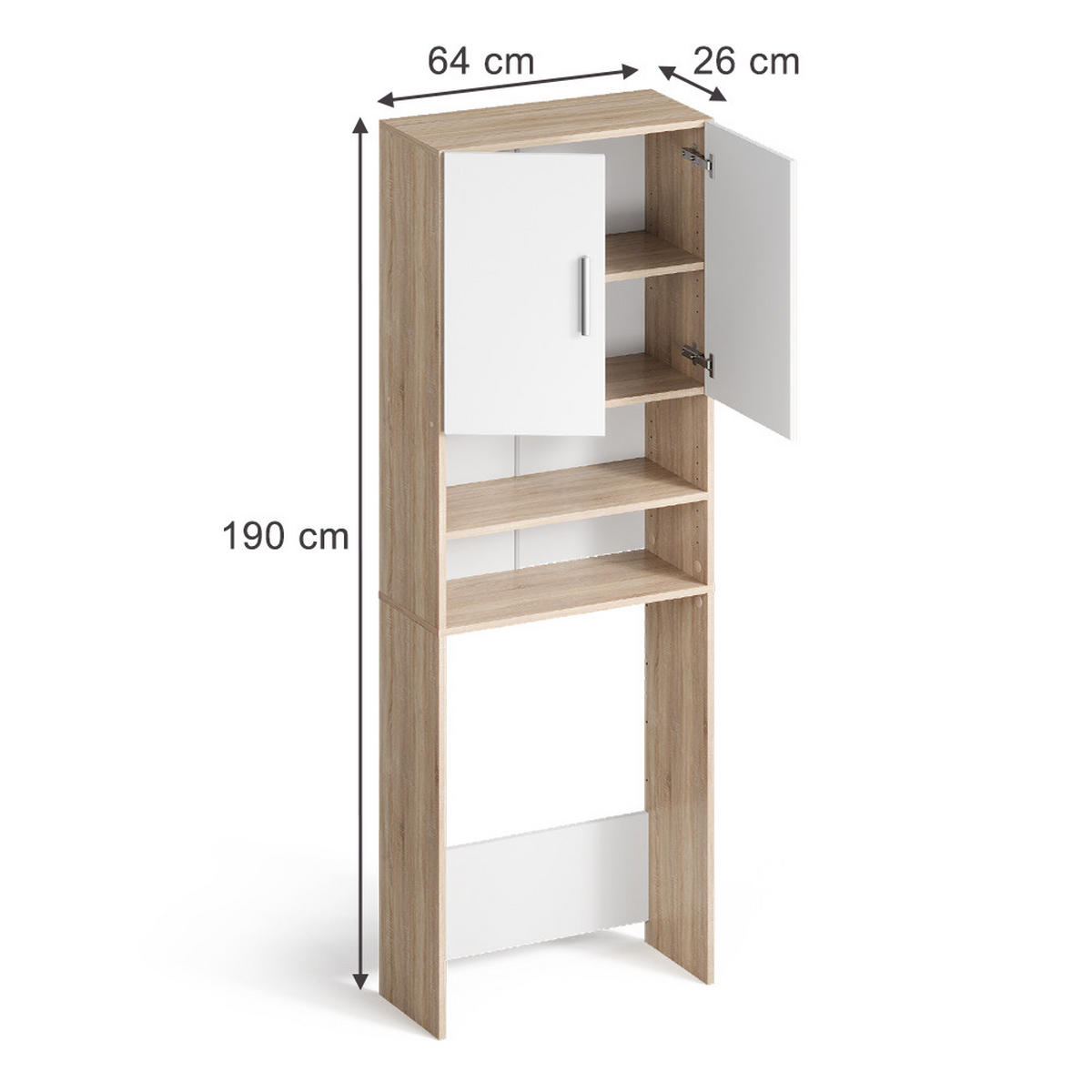 WASCHMASCHINENSCHRANK Weiß/Sonoma 64 x 190 cm - Weiß/Sonoma Eiche, Holzwerkstoff (64/190/26cm) - Vicco