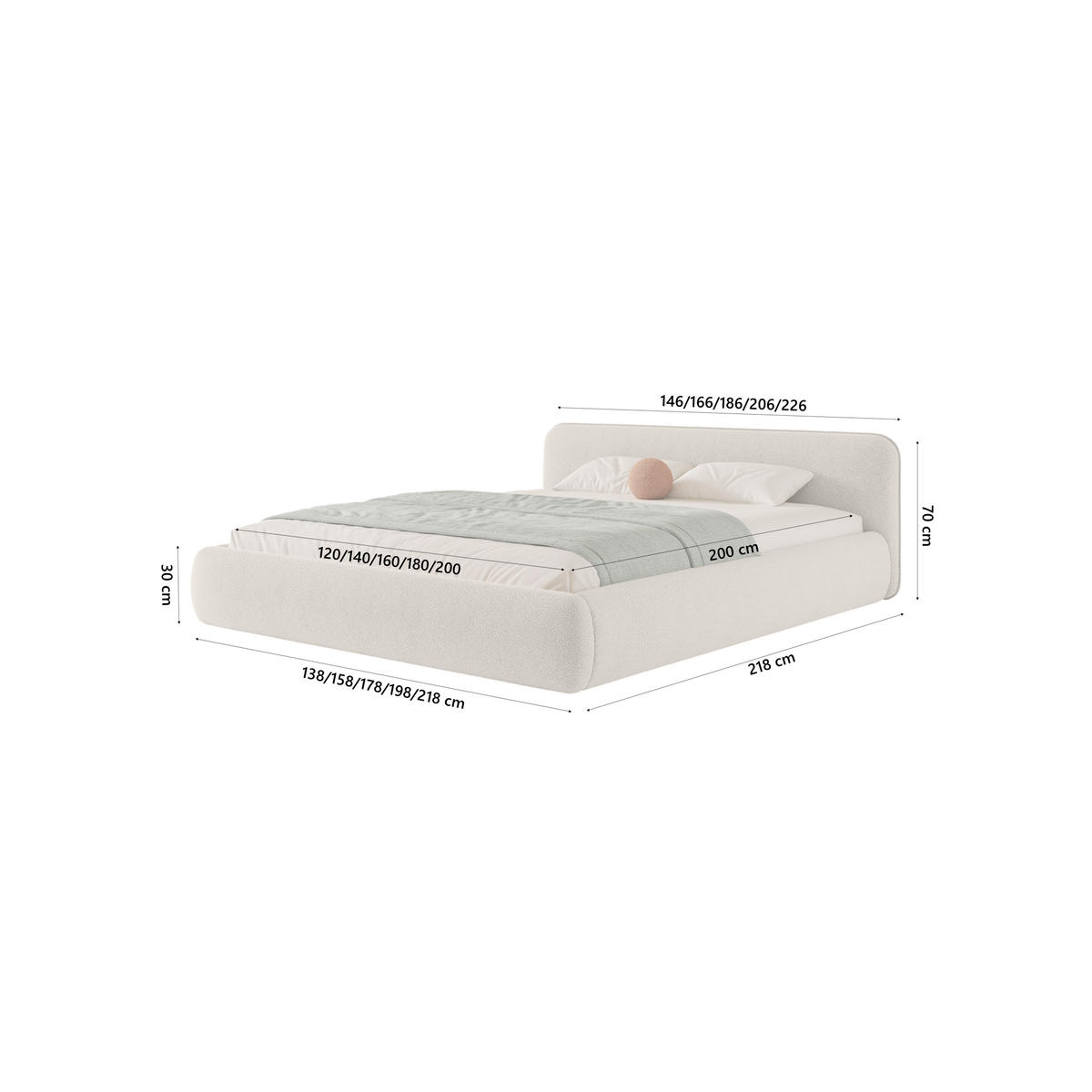 POLSTERBETT Taftan 120x200 cm, Beige - Beige, Textil (200/120cm) - Fedve