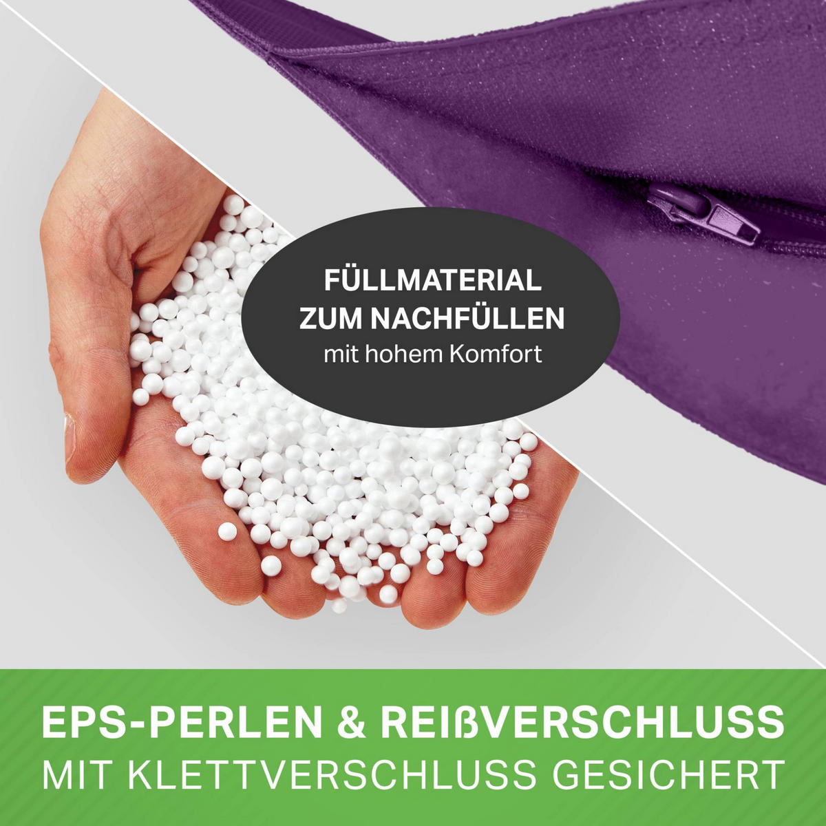 XXL-SITZSACK + Pouf 2er Set - 140x180cm - Lila, Textil (140/25/180cm) - Green Bean