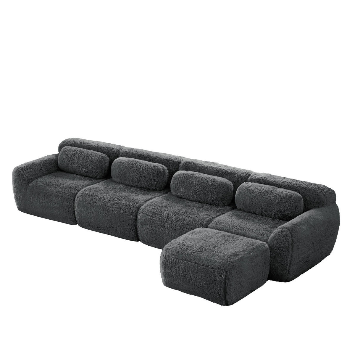 SOFA modular 4-Sitzer L-Form Plüsch Grau - Grau, Kunststoff (179/378cm) - Meubliv