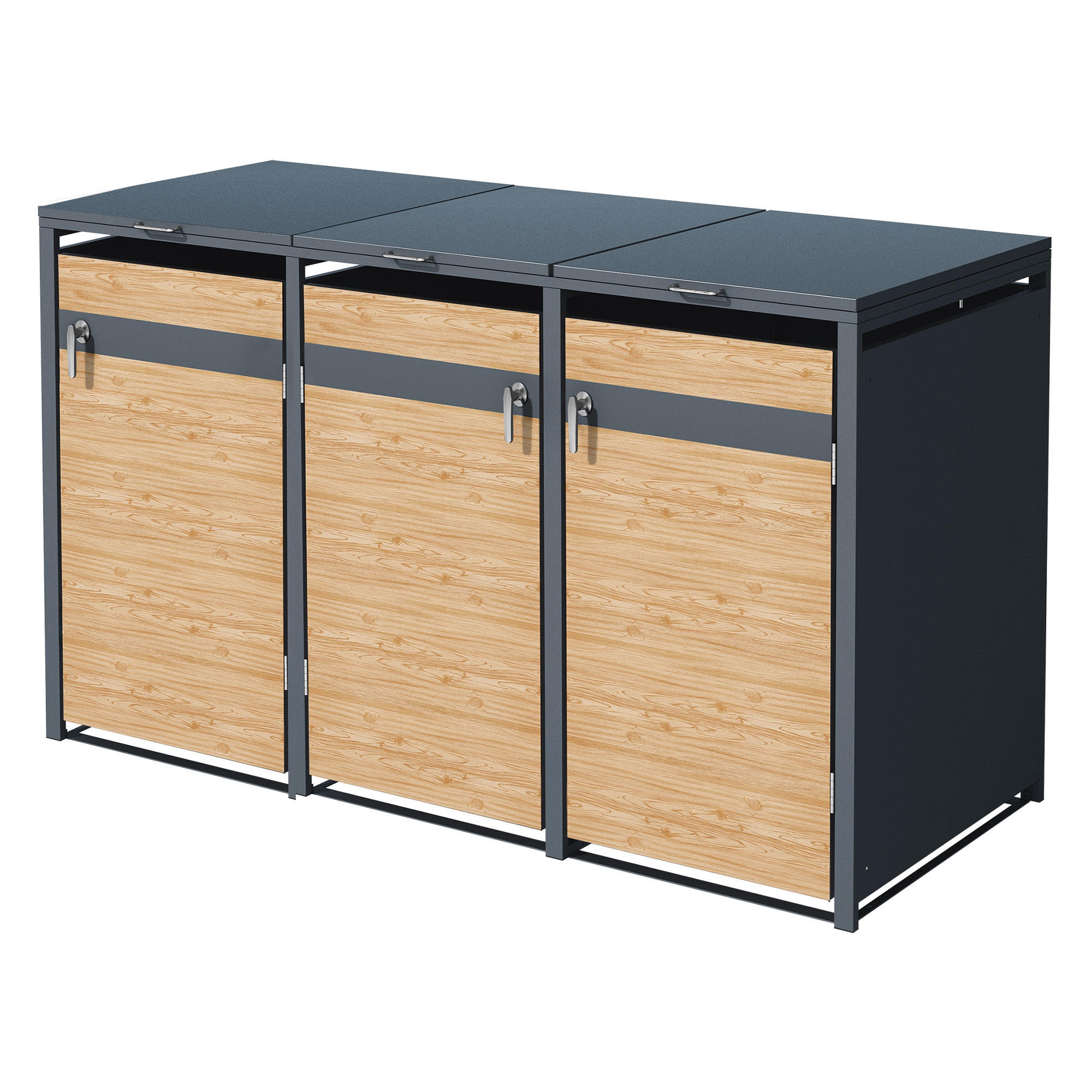 MÜLLTONNENBOX 3er Anthrazit-Lärchenoptik - Hellbraun, Metall (80/116.3/200cm) - ML-DESIGN