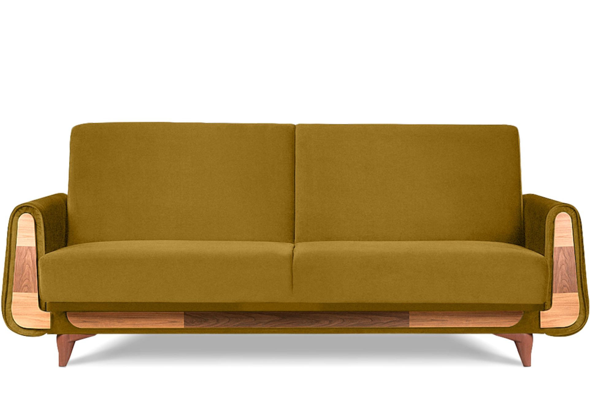 3-SITZER-SCHLAFSOFA GUSTAVO mit Armlehnen, Gelb - Gelb/Braun, Holz/Holzwerkstoff (230/98/98cm) - KONSIMO®