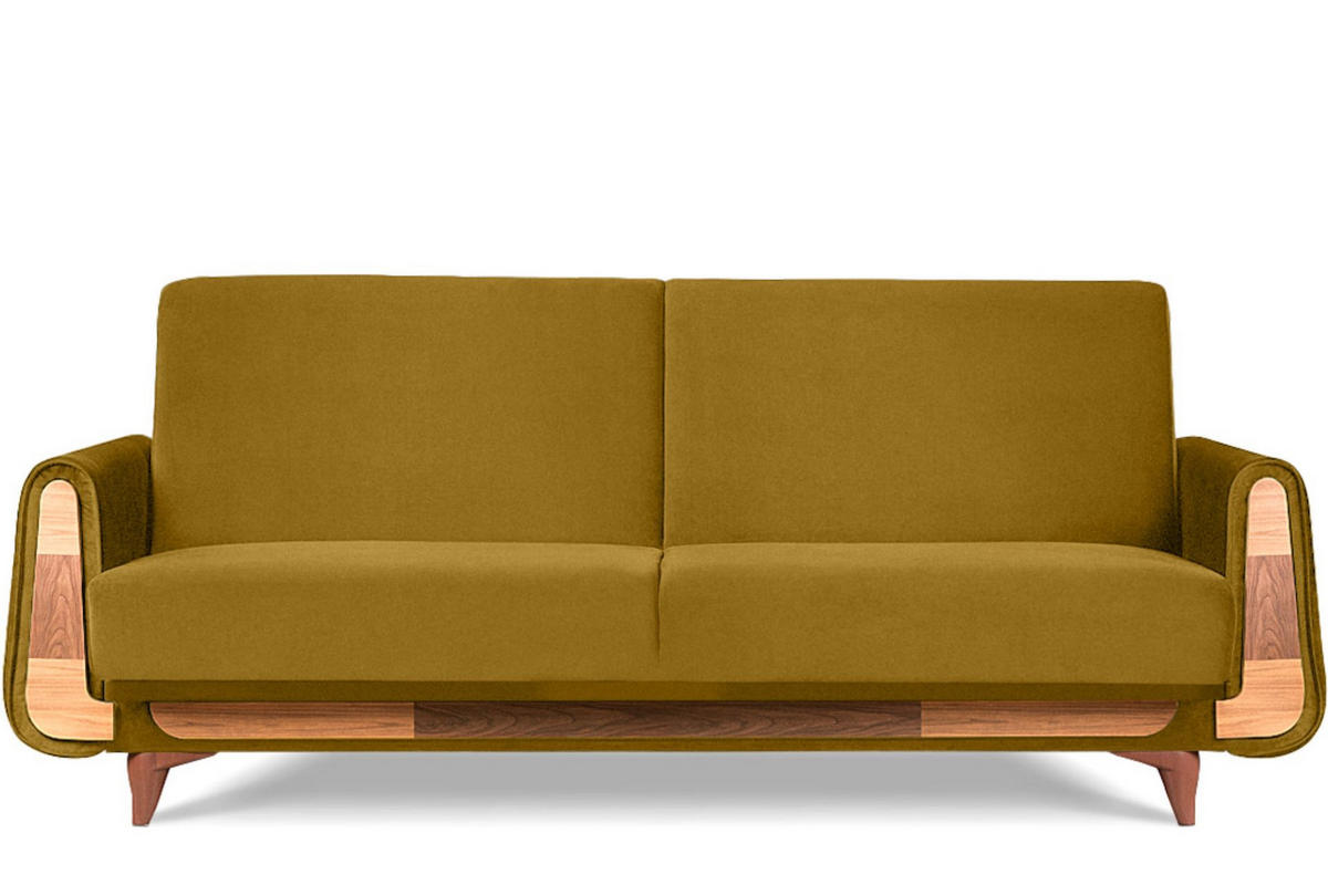 3-SITZER-SCHLAFSOFA GUSTAVO mit Armlehnen, Gelb - Gelb/Braun, Holz/Holzwerkstoff (230/98/98cm) - KONSIMO®