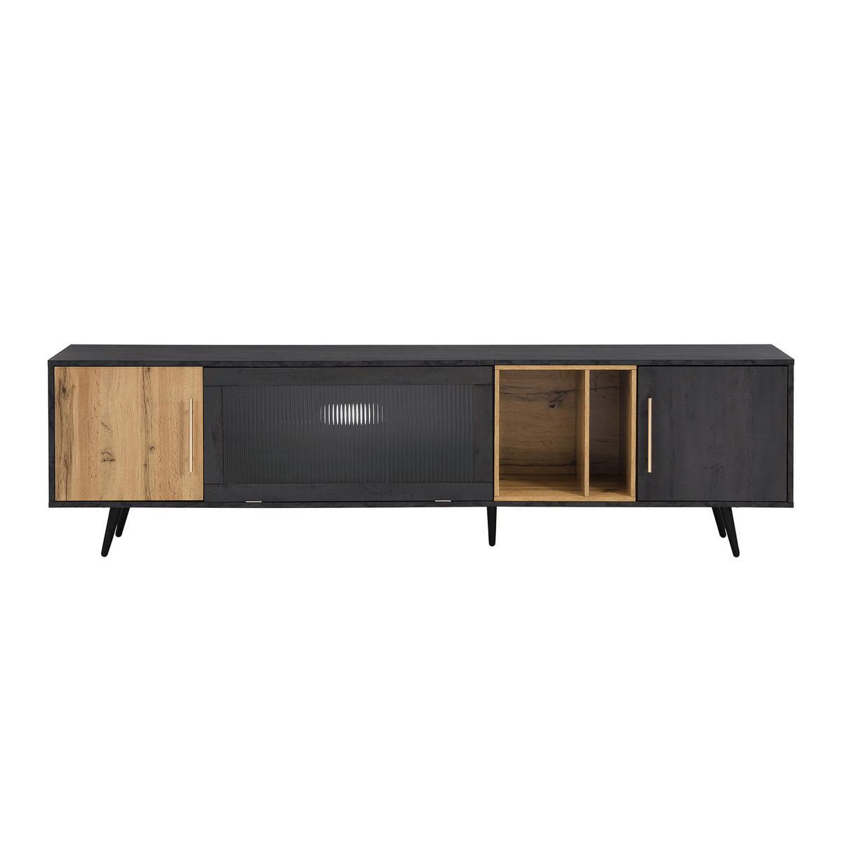 TV-MÖBEL Schwarz und Grau 200/40/55,5 cm - Schwarz, Holz (40/55.5/200cm) - Urban Meuble