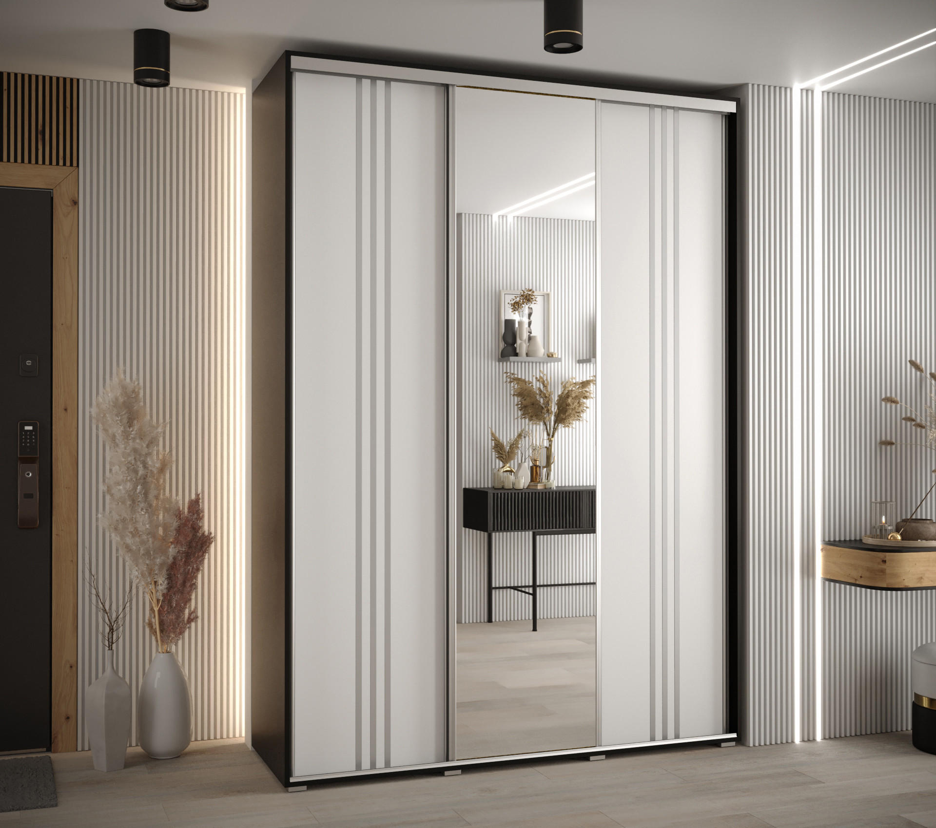 SCHWEBETÜRENSCHRANK 235,2/180/45 3-türig - Silberfarben/Schwarz, Holz/Metall (180/235/45cm) - Abiks Möbel