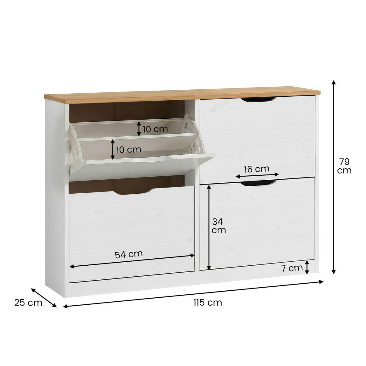 SCHUHSCHRANK BASIL weiß/braun - Weiß/Braun, Holz (115/79/25cm) - IDIMEX