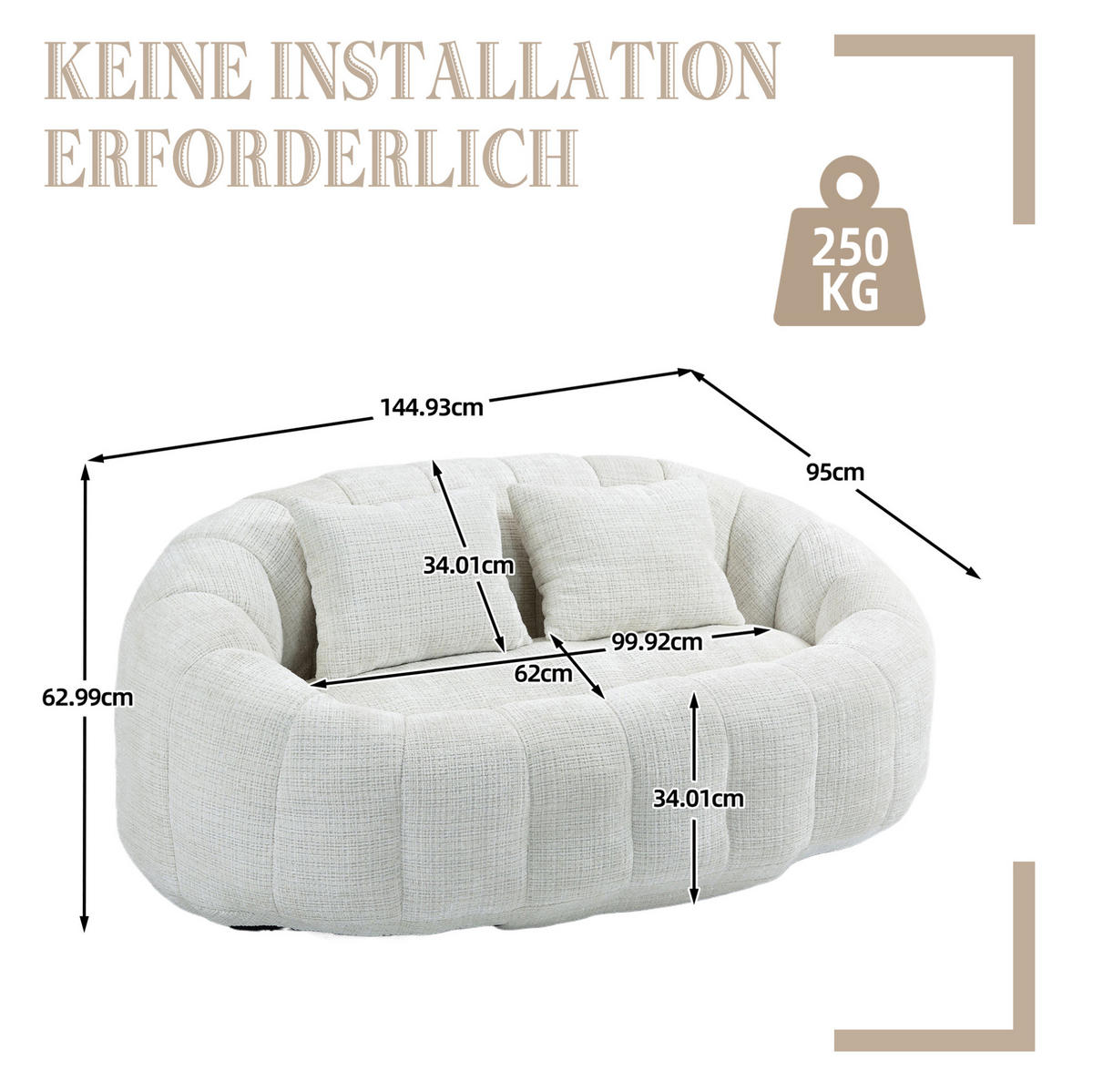 SITZSACK Chenille 150 x 95 x 63 cm Beige - Beige, Kunststoff (95/63/145cm) - Beauniv