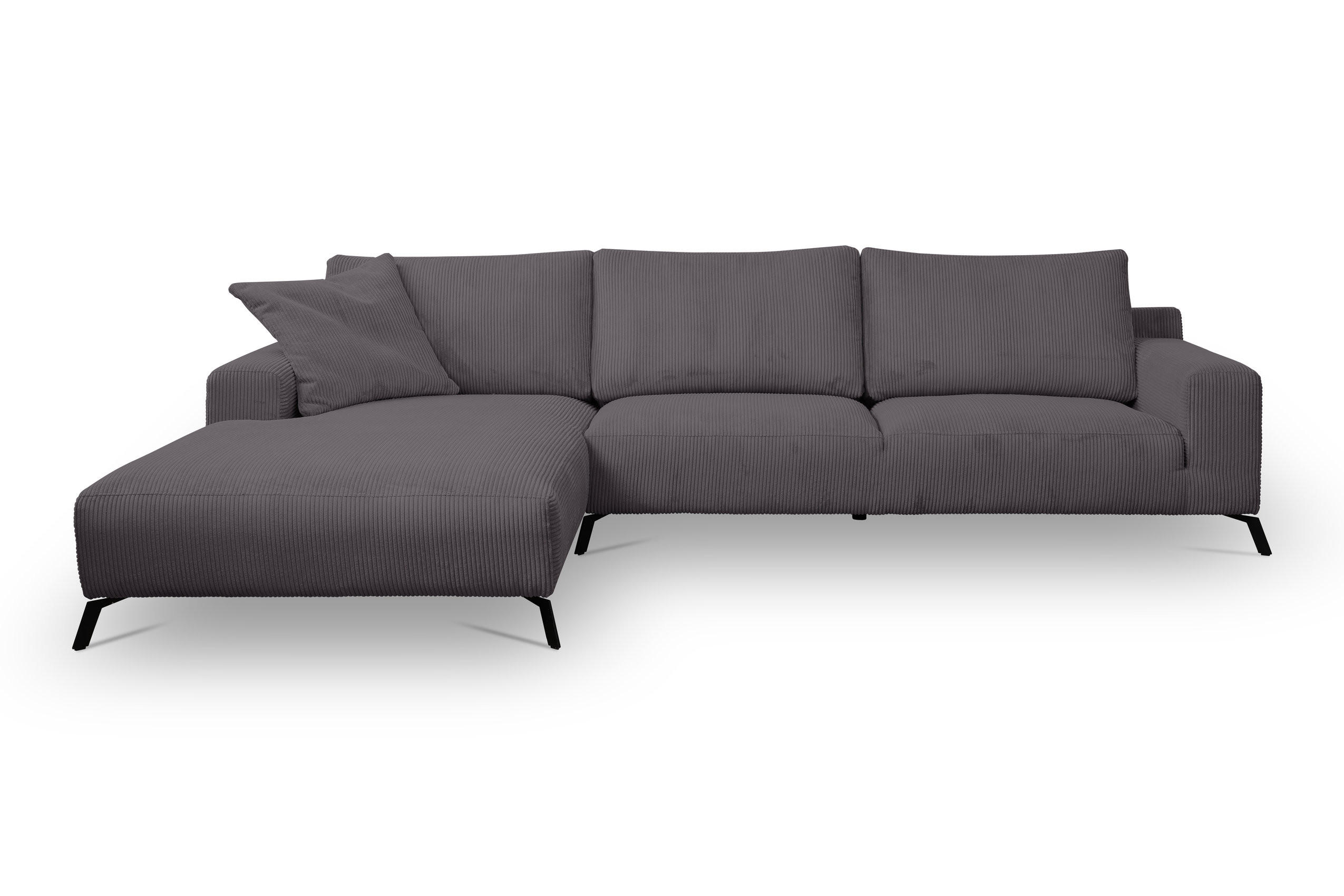 ECKSOFA Aspen in L-Form, Coach Farbe: Dunkelgrau, Cordstoff, Ottomane Links - Dunkelgrau, Textil (187/312cm) - VENASI MÖBEL