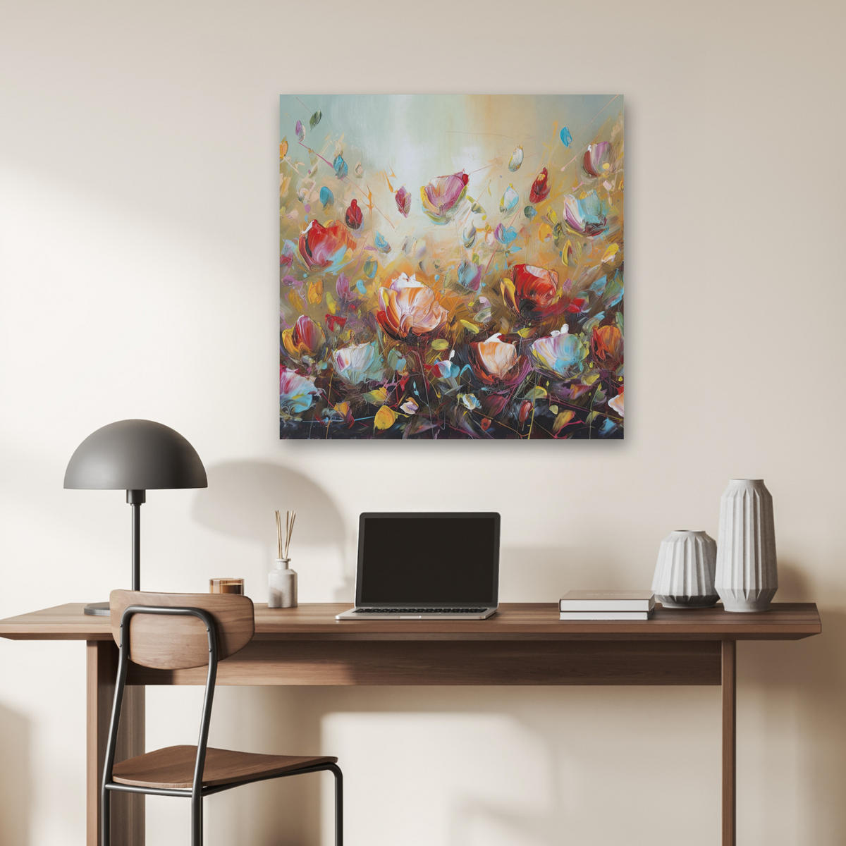 AKUSTIKBILD Blumen - Kunst - Natur - Ölgemälde Akustikpaneele 80x80 cm - Multicolor, Kunststoff (80/80/0.9cm) - MuchoWow