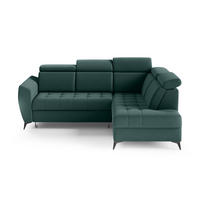 ECKSCHLAFSOFA Aurora II mit verstellbare Kopfstützen, Dunkelgrün, rechts - Dunkelgrün/Schwarz, Textil (266/204cm) - Beautysofa