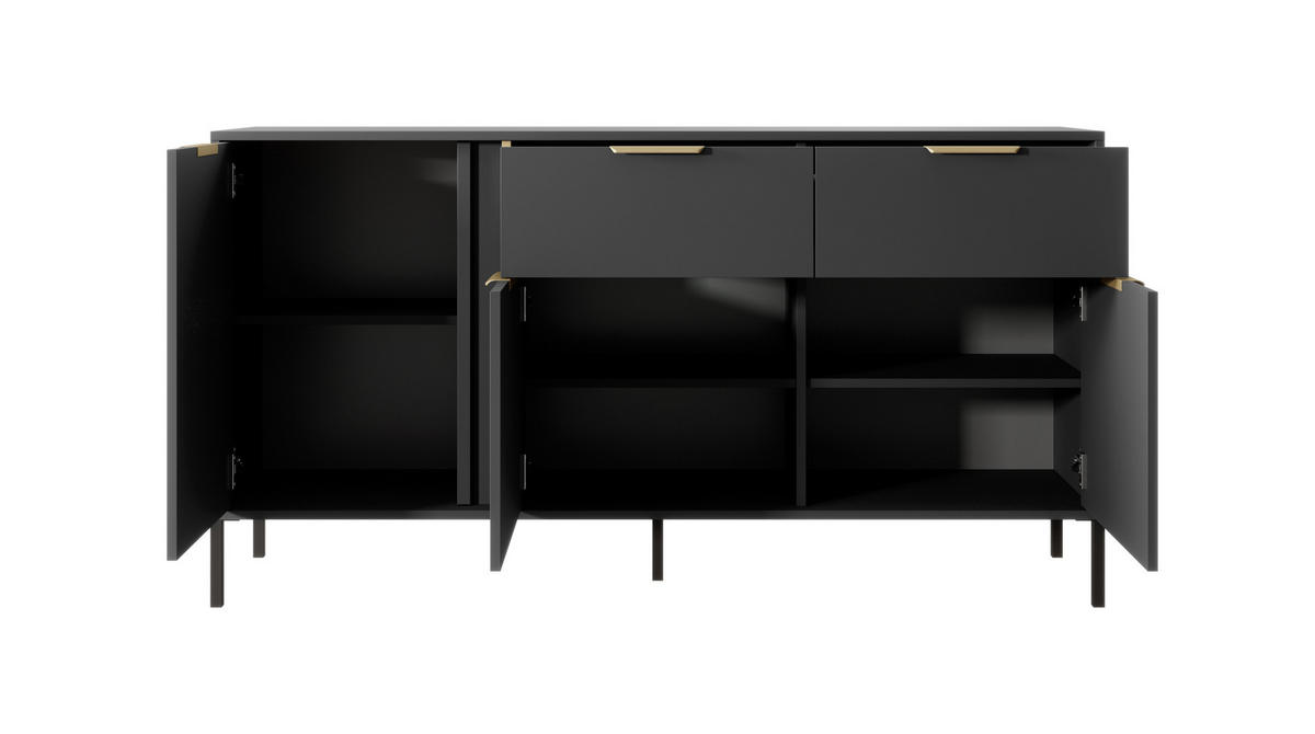 KOMMODE Lars Antrazit, dreitürige Kommode mit Schubladen - Anthrazit, Holzwerkstoff/Metall (153/81/40cm) - Bettso