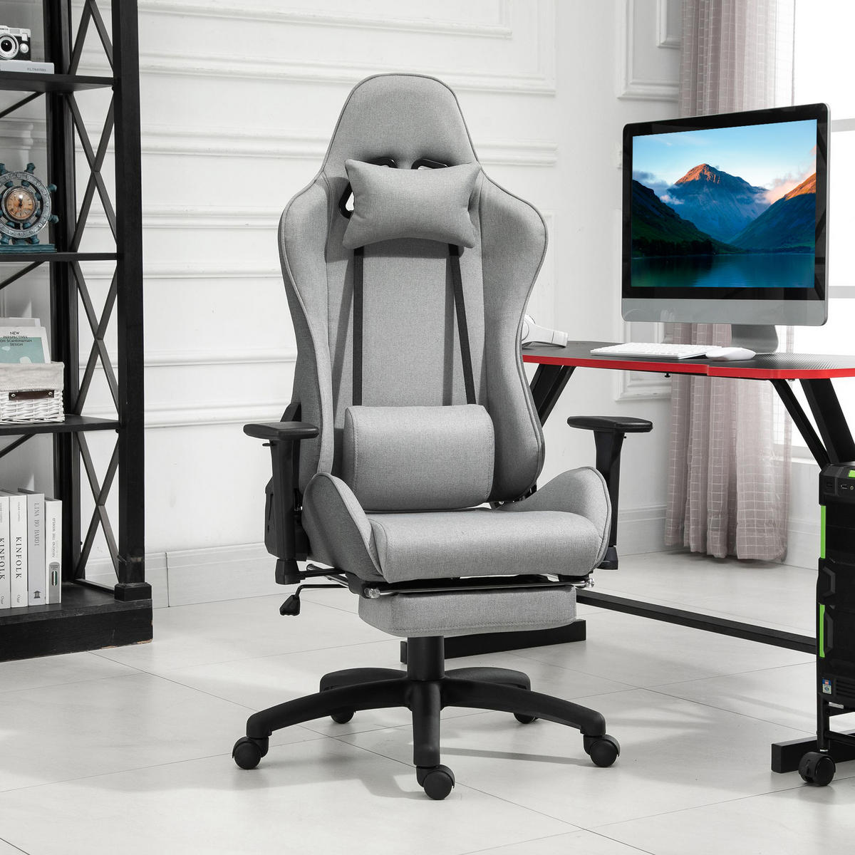 DREHSTUHL 73/57/127-135 cm, ergonomisch, grau, mit Wippfunktion und Fußstütze - Grau, Kunststoff (57/135/73cm) - Redom