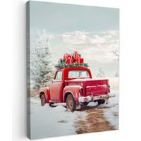 LEINWANDBILD Auto - Rot - Geschenke - Winter - Schnee - Weihnachten 60x80 cm - Rot, Textil (60/80cm) - MuchoWow