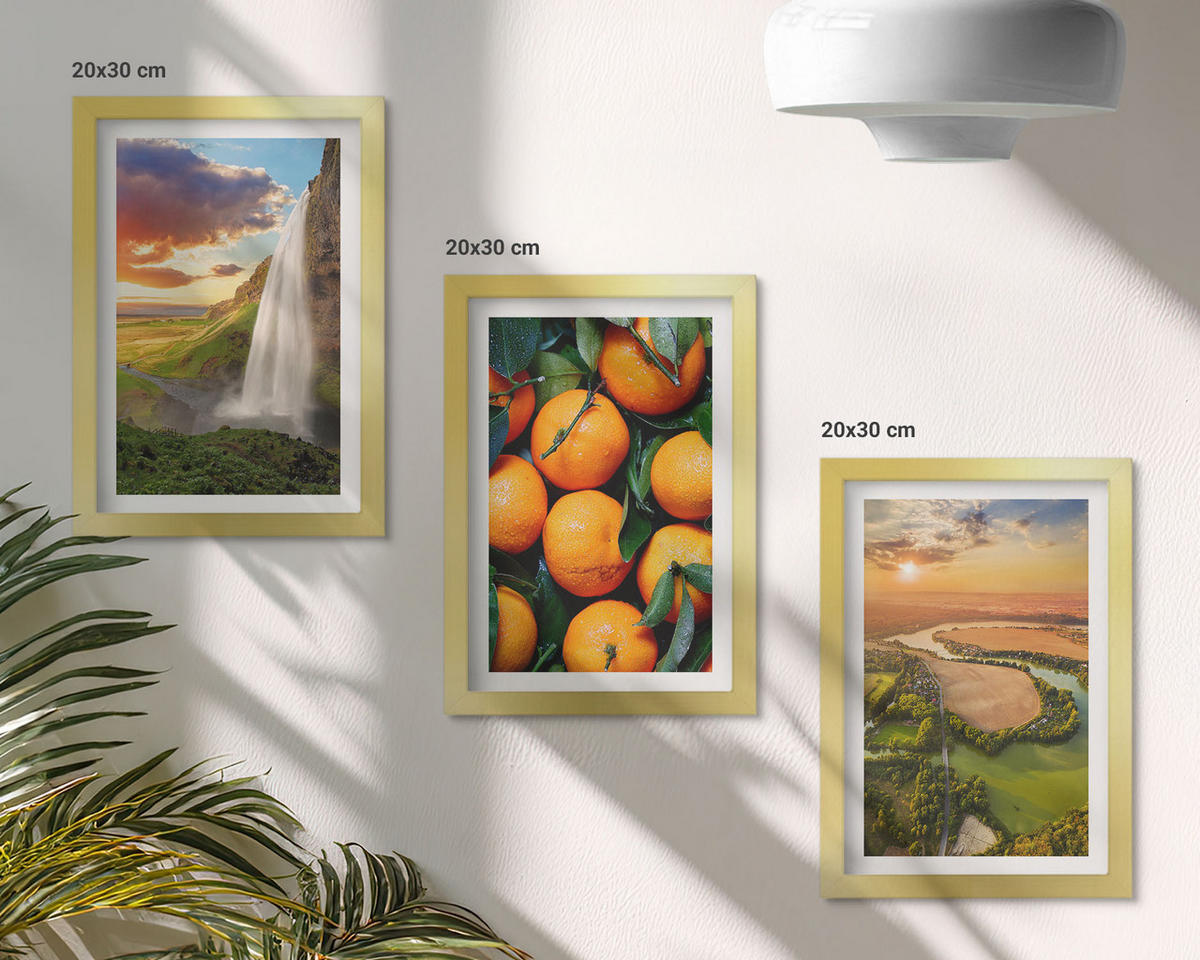 BILDER SET 3er Set - 20x30 cm Goldrahmen - Orange Mountain Wasserfall - Goldfarben, Kunststoff (20/30cm) - TULUP
