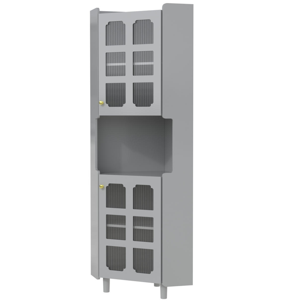 LED-ECKSPEICHERSCHRANK 63.5x17x157.5 cm Grau aus Spanplatte mit App-LED & 3-Zonen-Storage - Grau, Holzwerkstoff (63.5/157.5/17cm) - Modfu