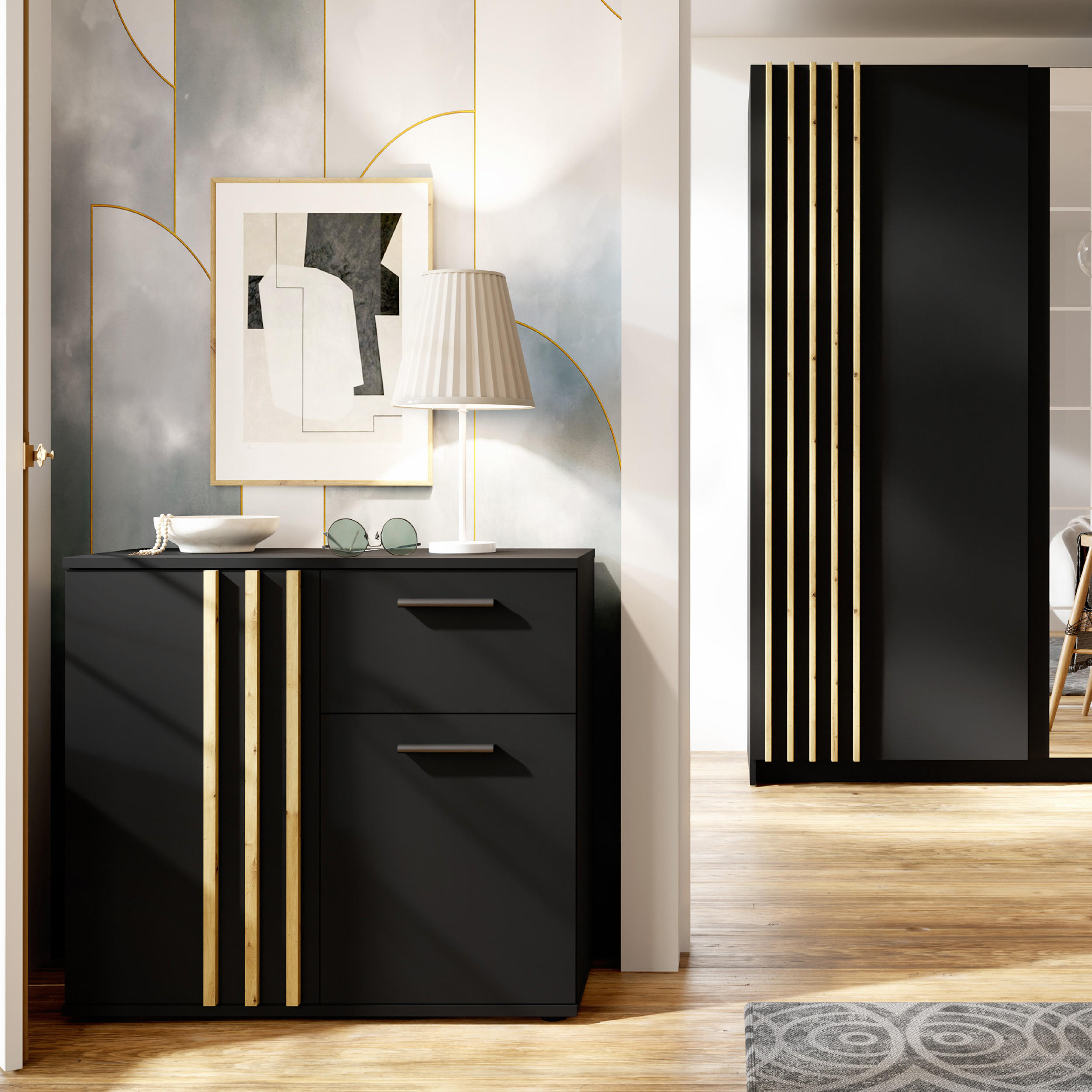 KOMMODE FERIO Kombikommode, Modern - Schwarz, Holzwerkstoff (80/73/35cm) - KONSIMO®