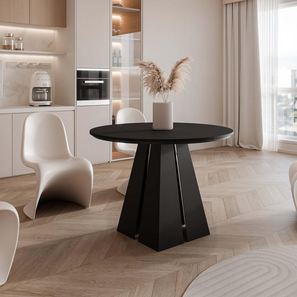 AUSZIEHTISCH FORTE 100/76 cm, Schwarz - Schwarz, Holzwerkstoff/Metall (100/100/76cm) - Idohome