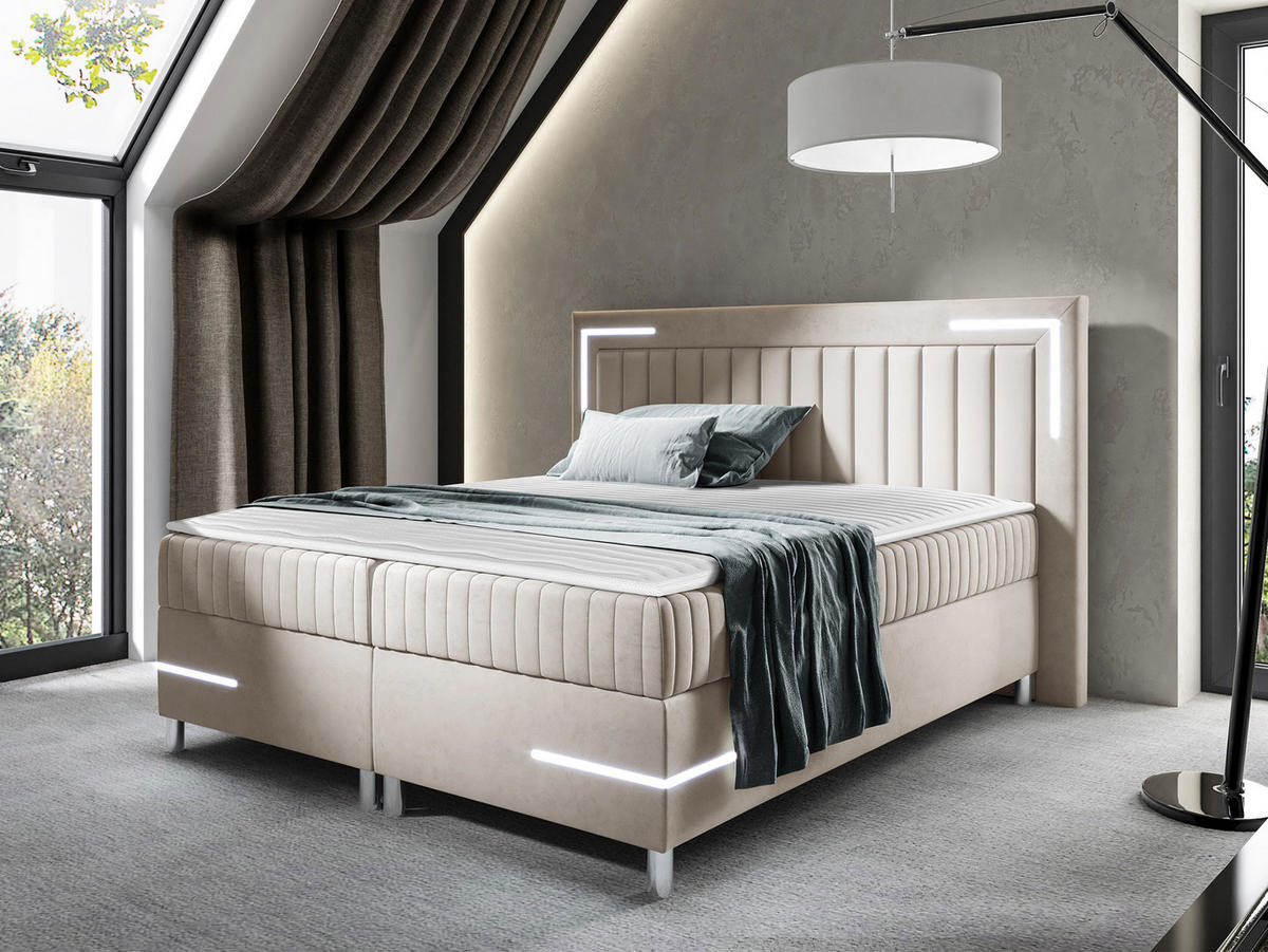 BOXBETT Tenosi 3 LED - Beige, Holz (160/200cm) - MIRJAN24