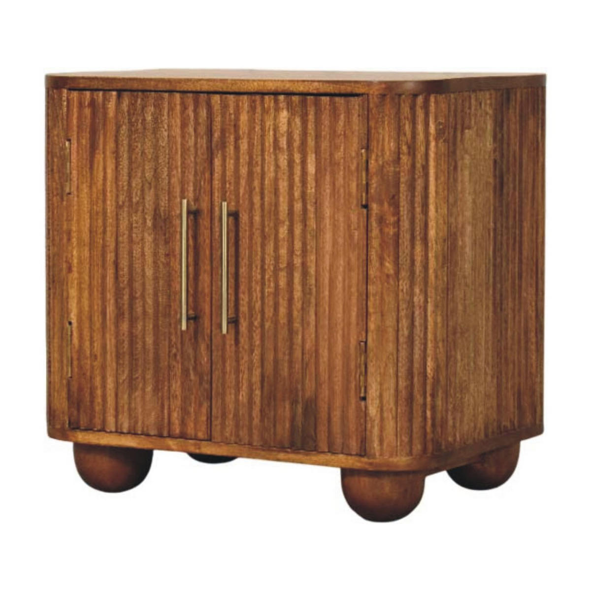 SIDEBOARD Solis Geriffelt Mini, 2 Türen und 2 Regale, Hellbraun - Hellbraun/Messingfarben, Holz/Metall (55/53/40cm) - Artisan Furniture