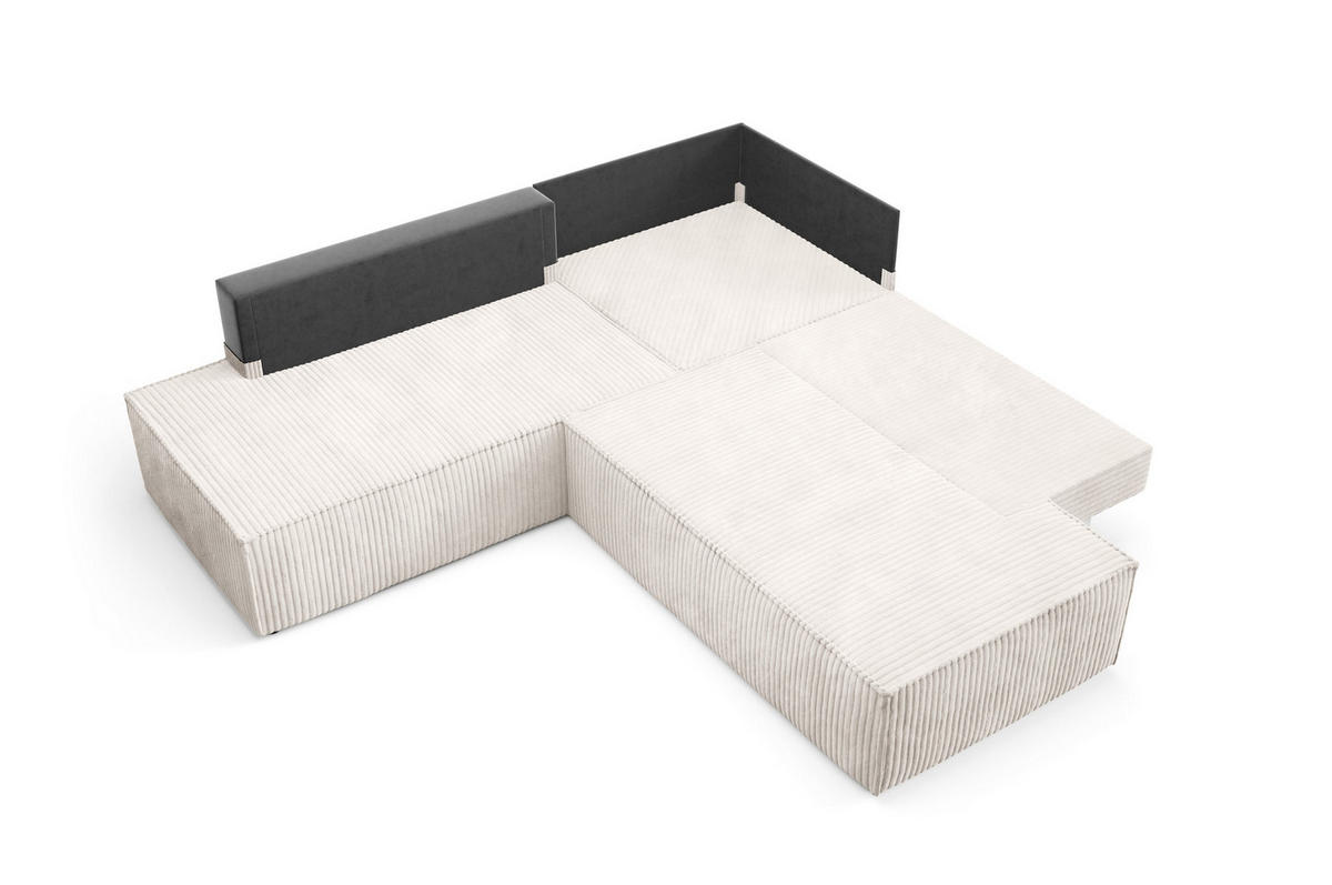 ECKSOFA TESSO II L-S Creme Kordstoff mit Schlaffunktion - Creme, Holz (254/254cm) - MASSENO