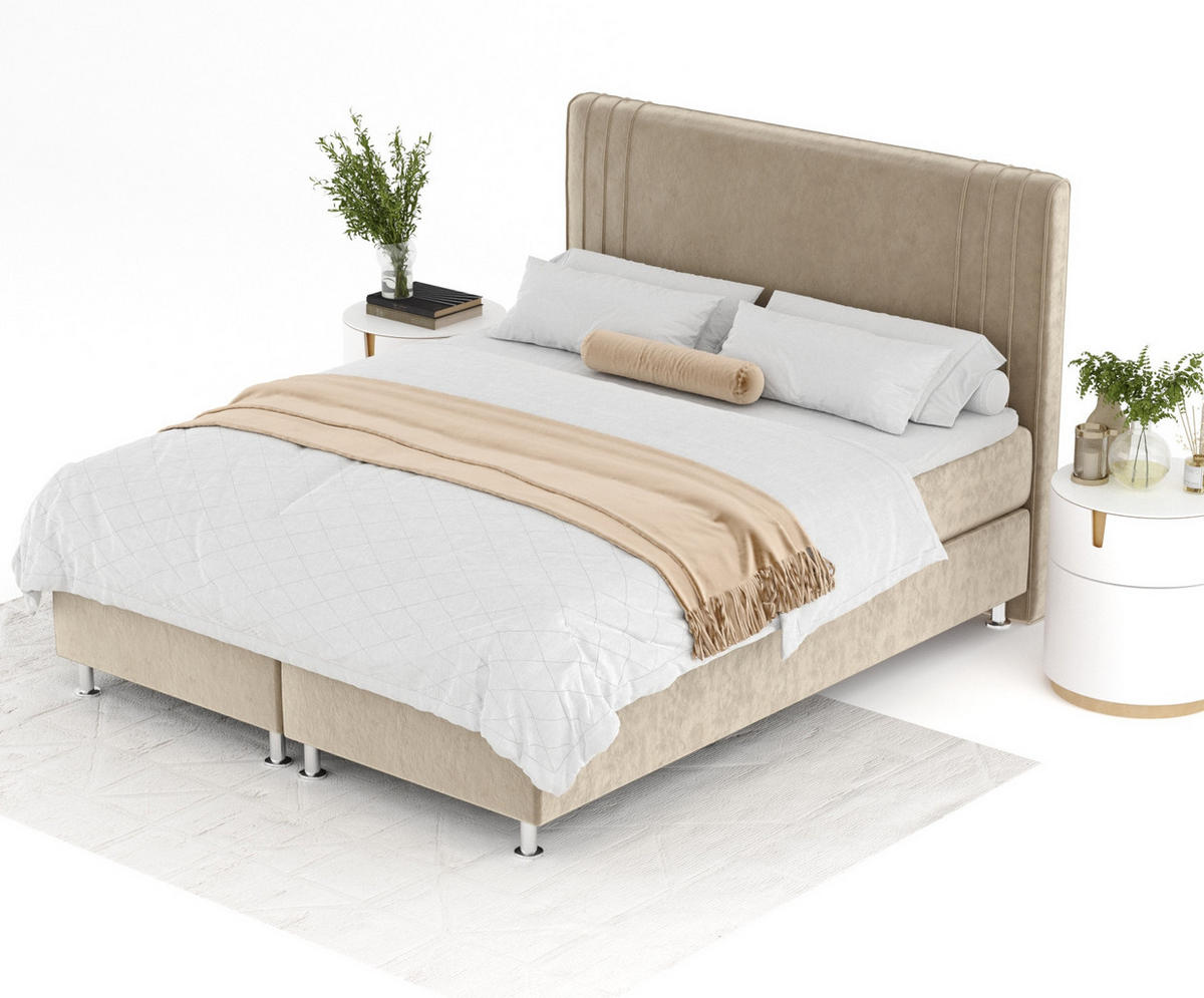 BOXSPRINGBETT Casone Beige 140/200 cm mit Latex-Topper - Beige/Silberfarben, Holz/Holzwerkstoff (140/200cm) - Maison de Reve