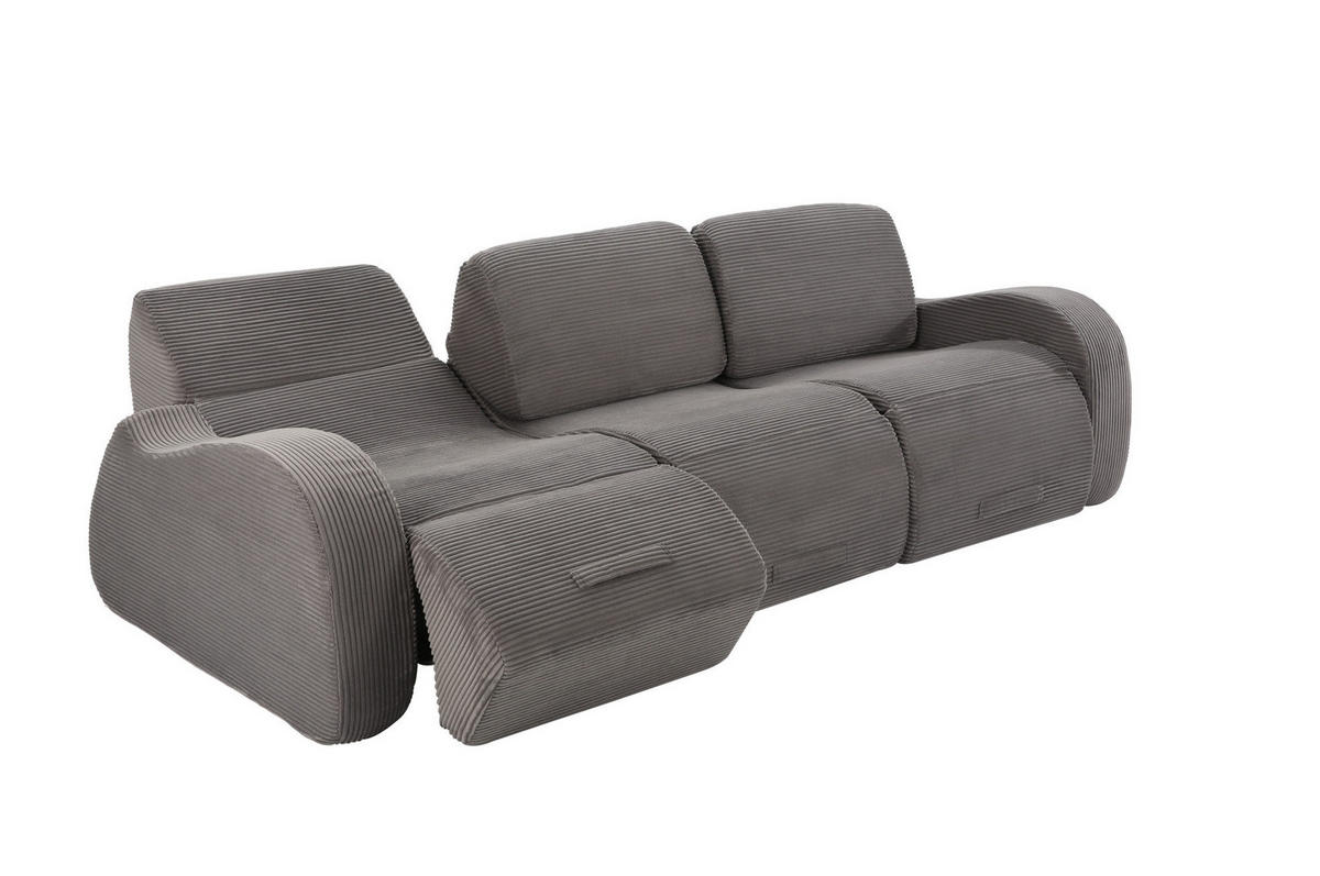 SOFA modular mit Schlaffunktion Cord Grau 3-tlg. - Grau, Kunststoff (115/76/247cm) - Meubliv