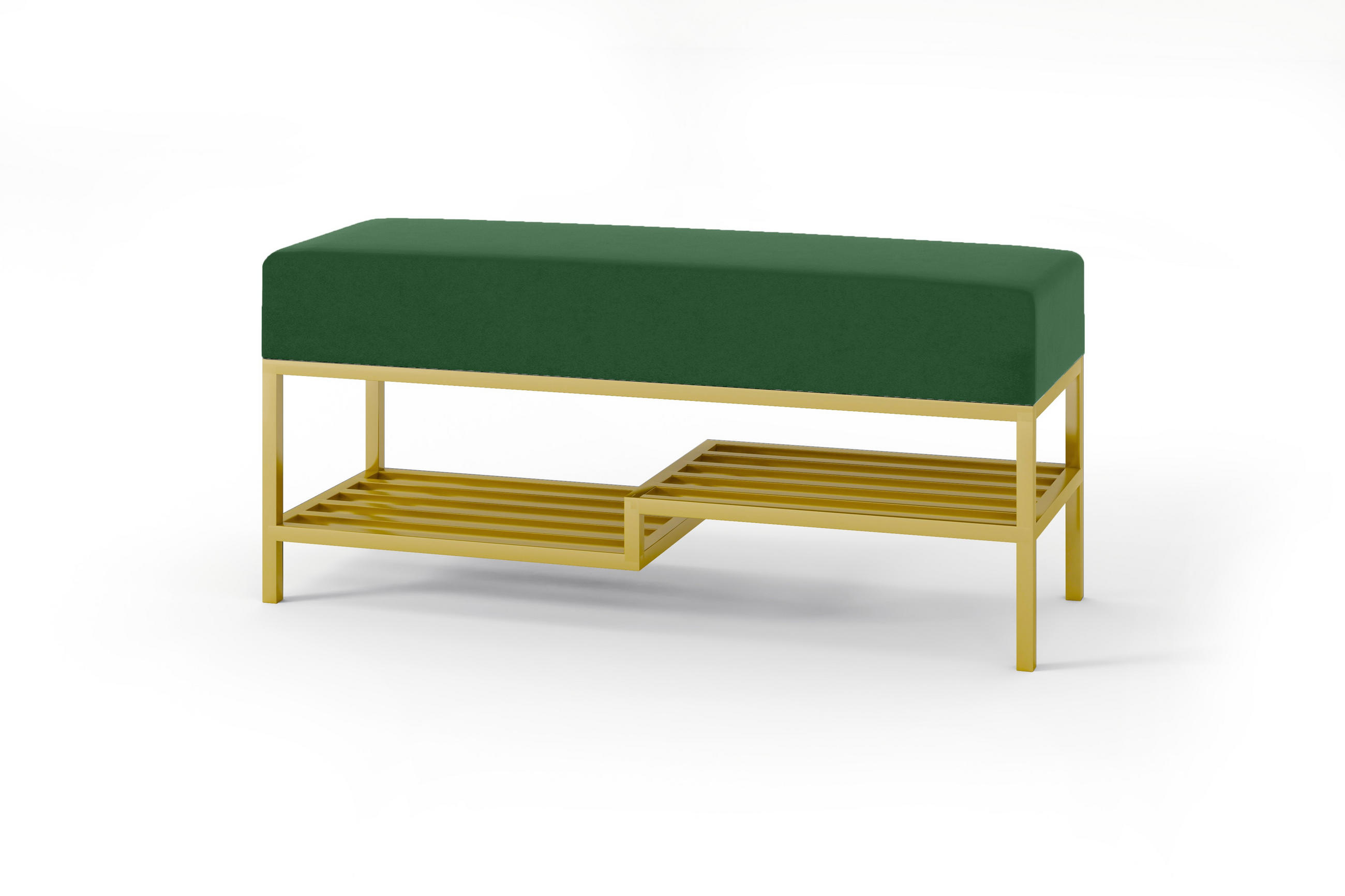 POLSTERBANK MELLO 100 Grün, Goldenes Metallgestell, Velvet - Goldfarben/Grün, Textil/Metall (100/45/35cm) - Bettso
