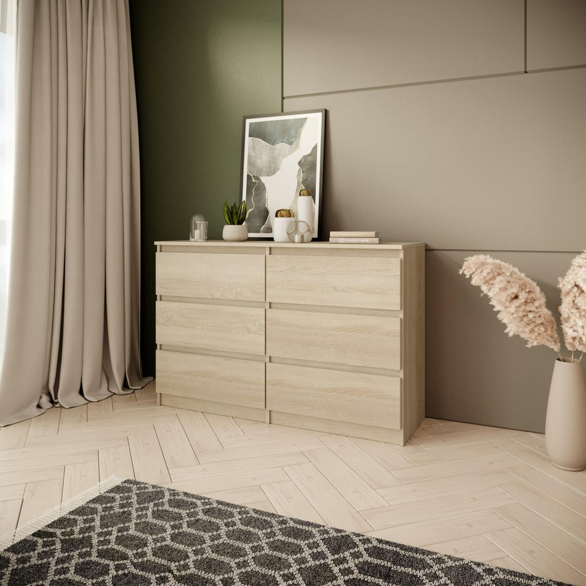 KOMMODE Look 100 cm mit sechs Schubladen, eiche Sonoma - Sonoma Eiche, Holzwerkstoff (100/71/33cm) - Beautysofa